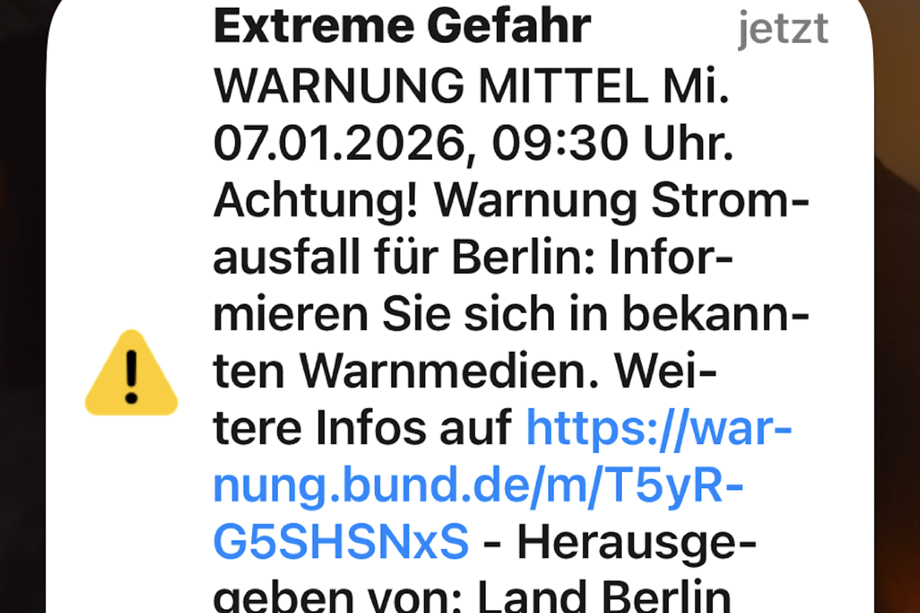 Diese Warnung wurde allen Berlinern am Mittwochvormittag angezeigt.
