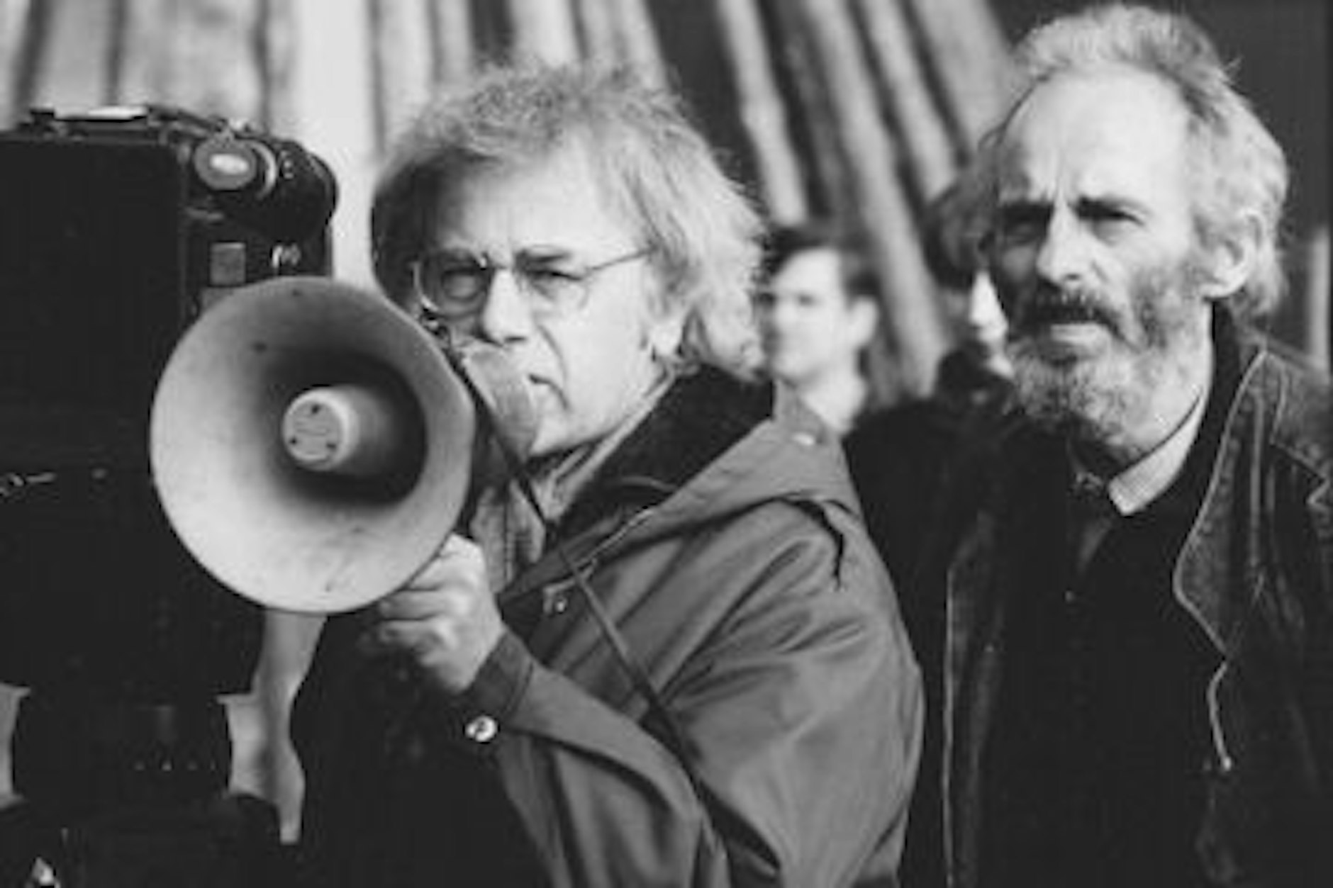 Rainer Simon (l.) und sein Kameramann Roland Dressel bei Aufnahmen zu „Die Besteigung des Chimborazo“. Die Dreharbeiten begannen im Sommer 1988.