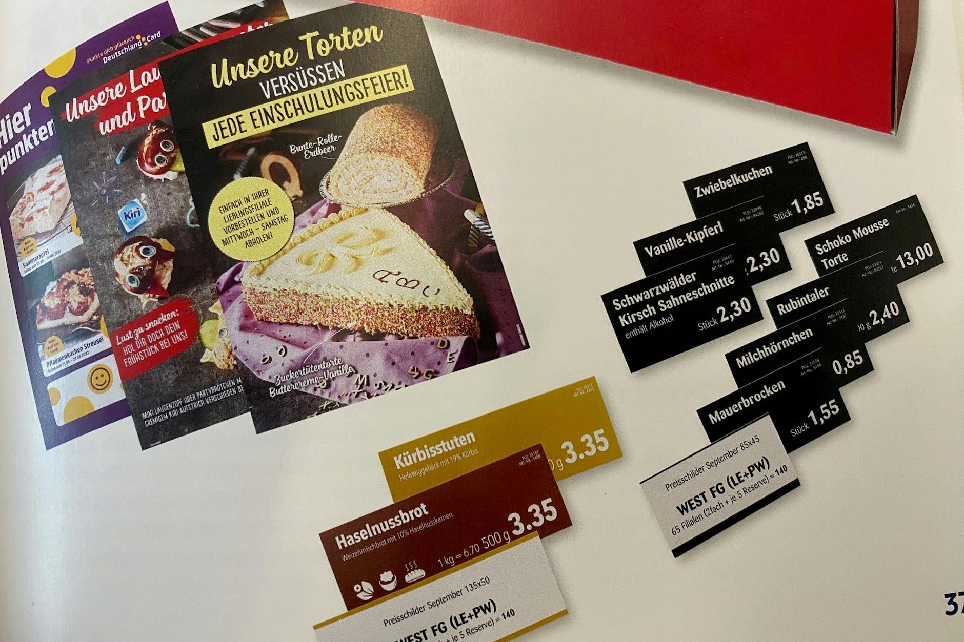 PIEREG druckt auch Plakate und Preisschilder für eine Supermarkt-Bäckerei.