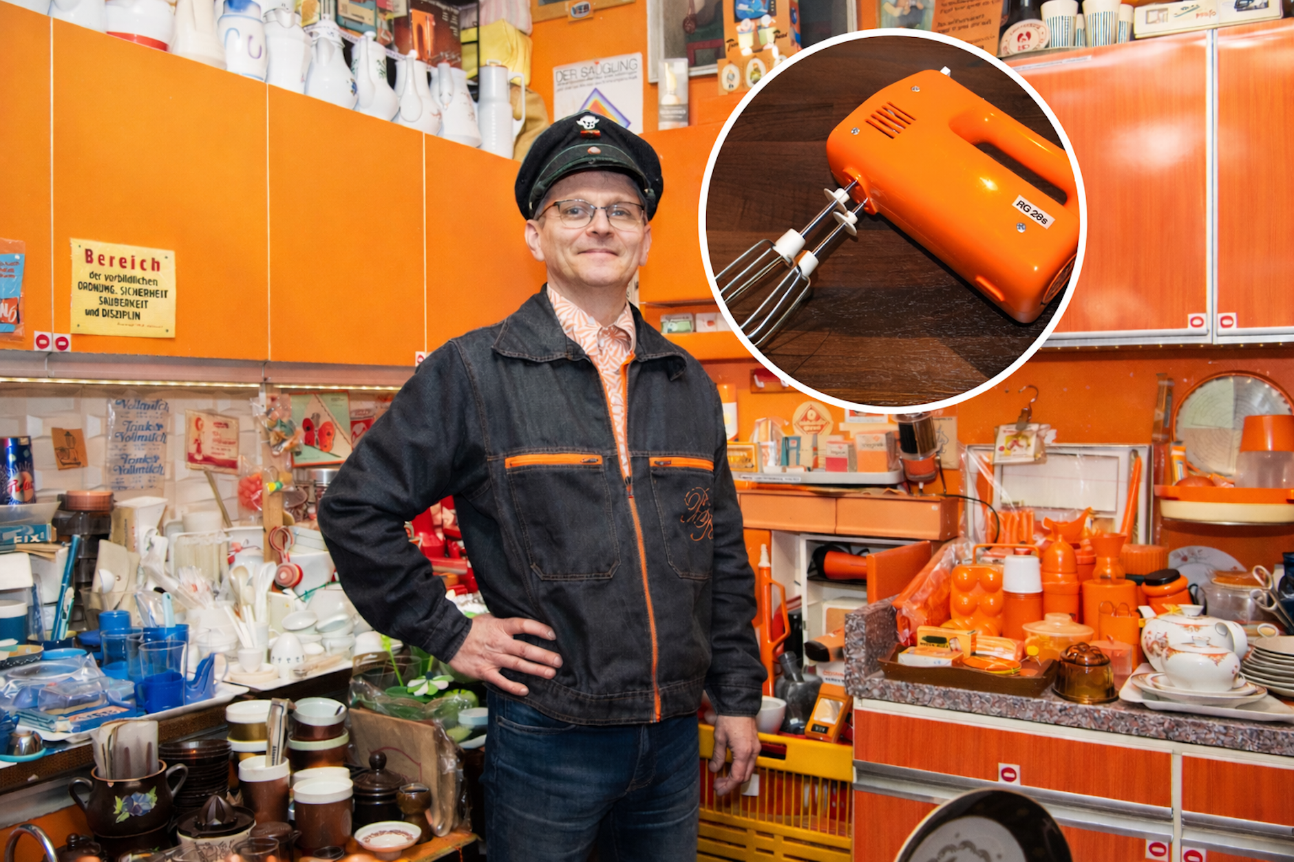 Mario Schubert betreibt den Laden VEB Orange in Prenzlauer Berg. Hier verkauft er ab und zu auch das Kult-Rührgerät RG 28s in Orange.