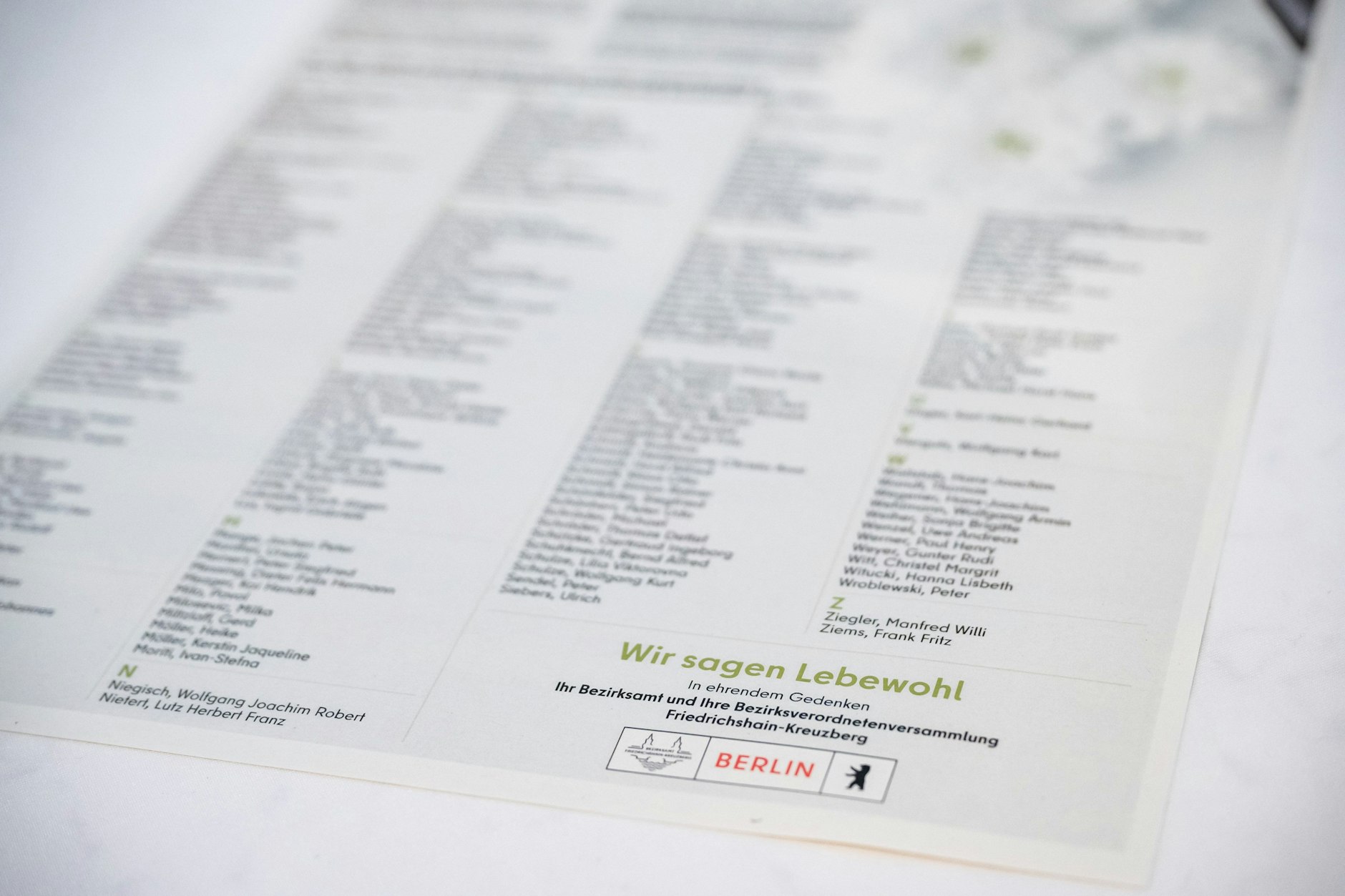 Die Liste mit den Namen der 191 Menschen, die 2025 durchs Bezirksamt beerdigt wurden.