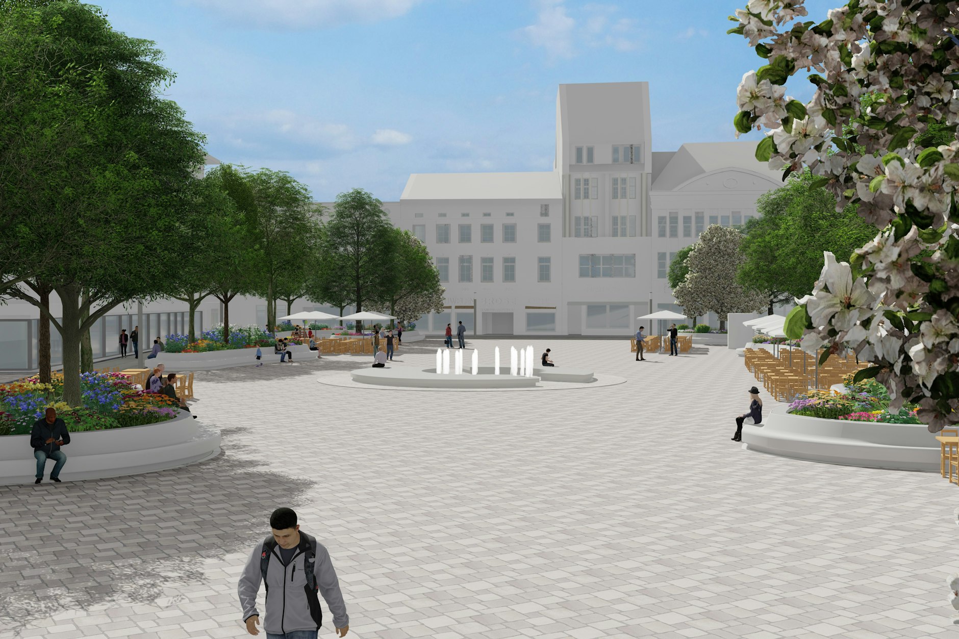 Der Marktplatz soll nach der Bauphase klar zugeschnittene Bereiche für die Außengastronomie und für Veranstaltungen haben.