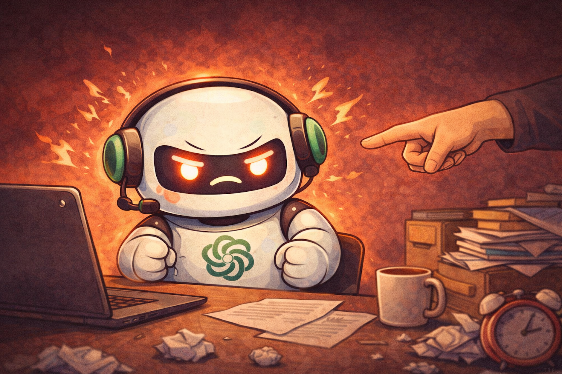 So stellt ein KI-Bild den überlasteten Chatbot dar.