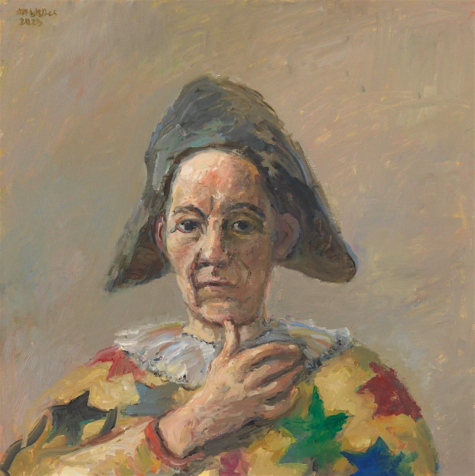 Harald Metzkes: „Harlekin selbst“, 2023, Öl auf Leinwand