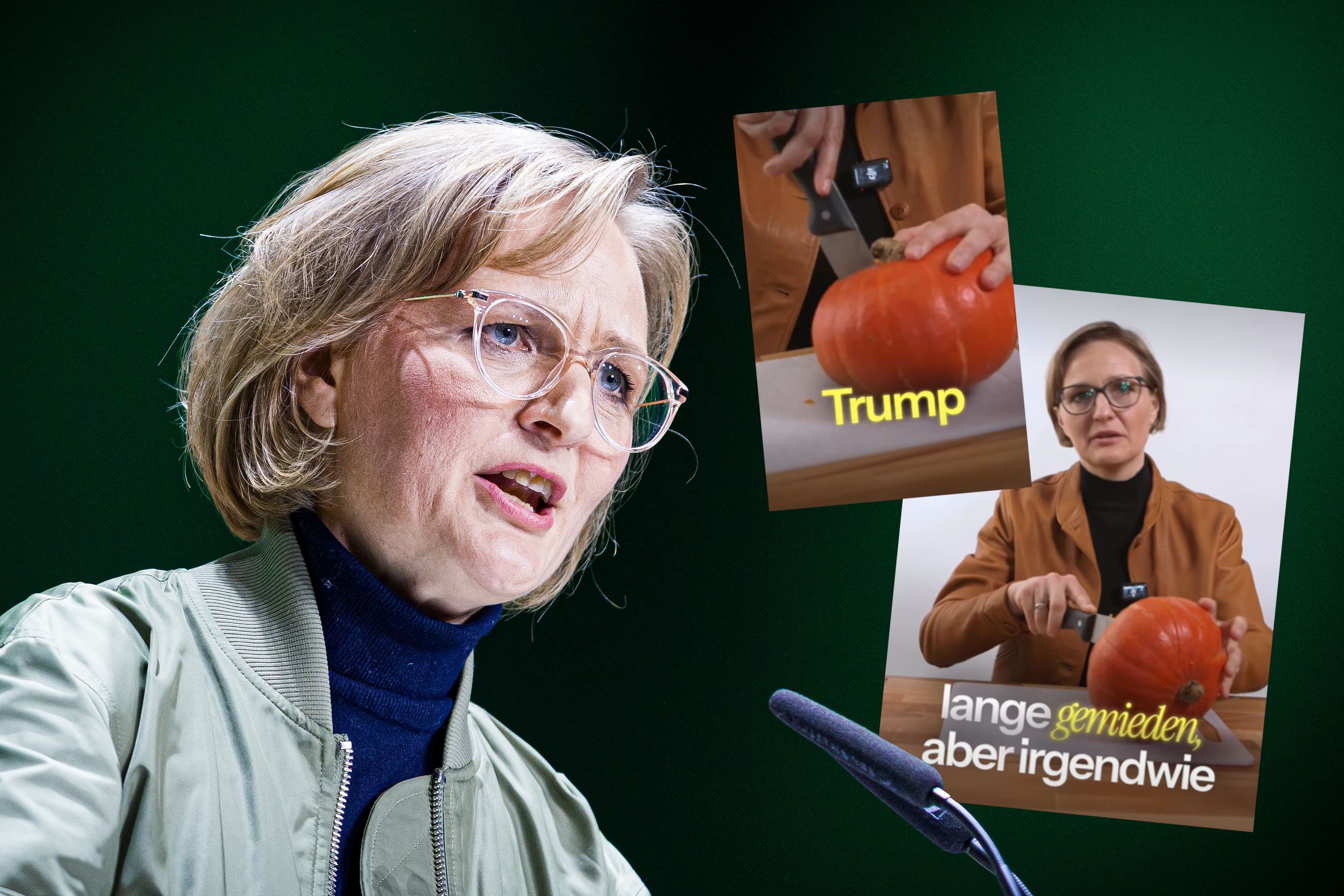 Was macht Grünen-Chefin Brantner da mit einem Messer beim Thema Trump?