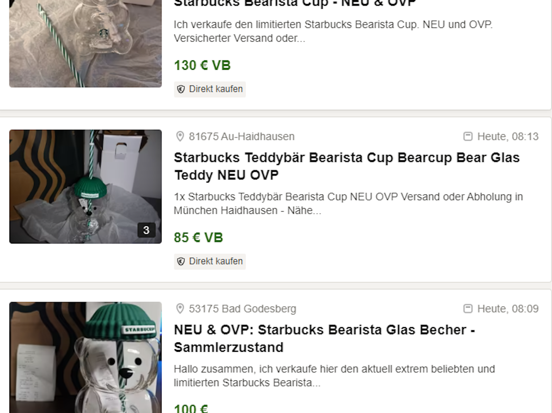 Der Bearista Cup von Starbucks wird auf Kleinanzeigen für 100 Euro gehandelt.