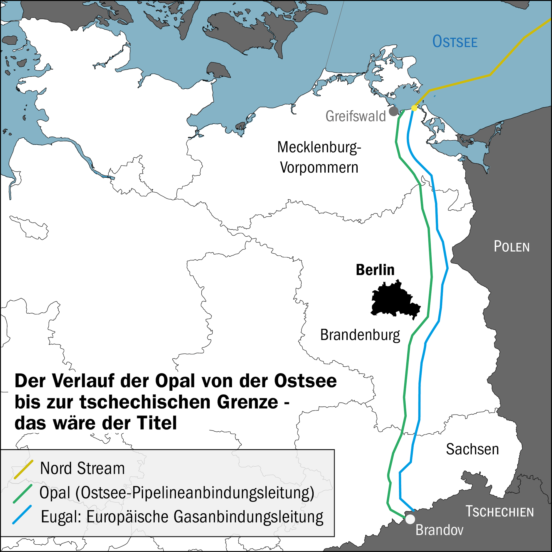 Der Verlauf der Opal von der Ostsee bis zur tschechischen Grenze
