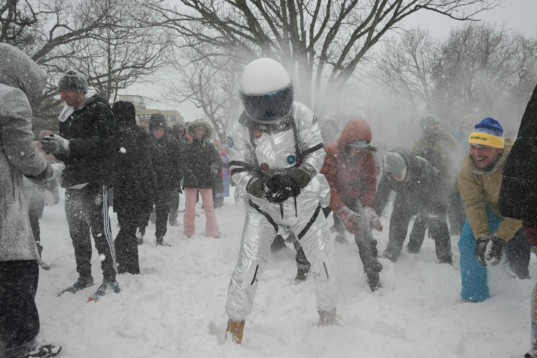Im Meridian Hill Park in Washington kam es zu einer spontanen Schneeballschlacht.
