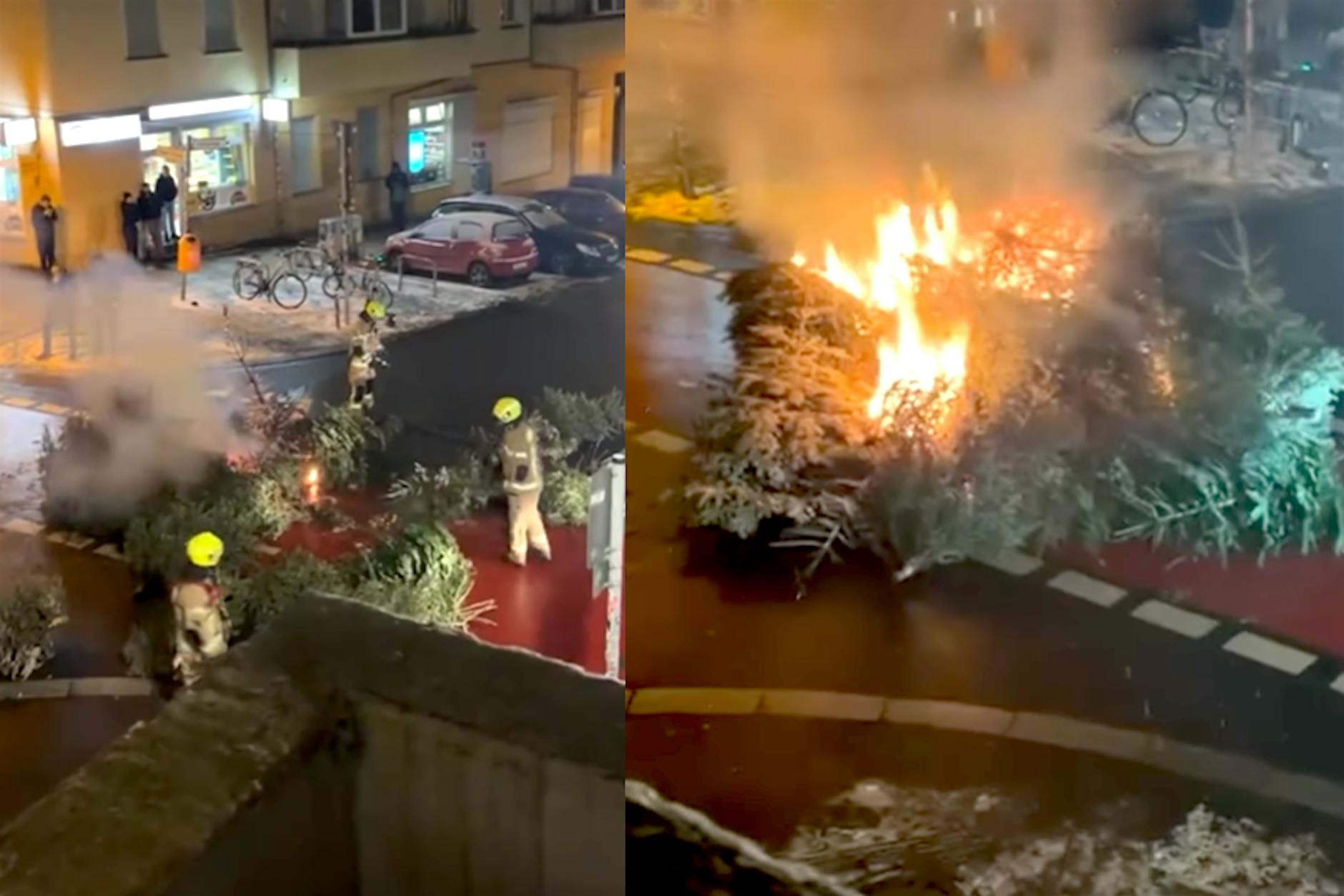 Chaoten zünden Weihnachtsbäume an – und kündigen es vorher an