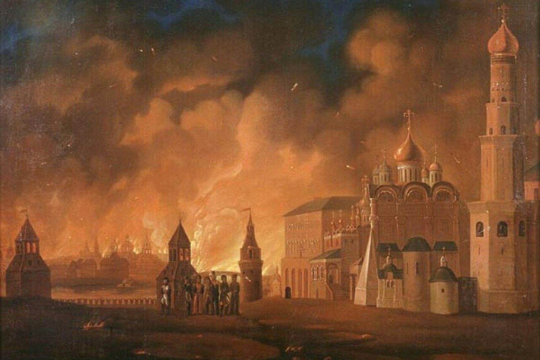 Die Russen brennen Moskau nieder, nachdem Napoleon die Stadt 1812 eigenommen hat.