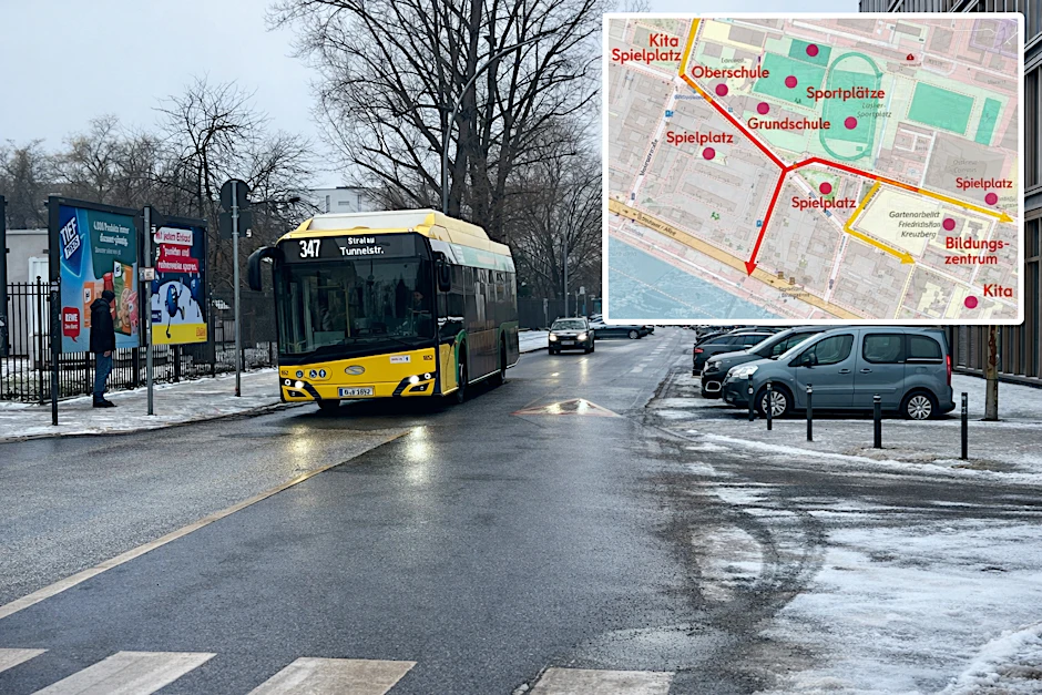 Ist der Bus 347 Richtung Stralau bald alleine in der Persiusstraße unterwegs?