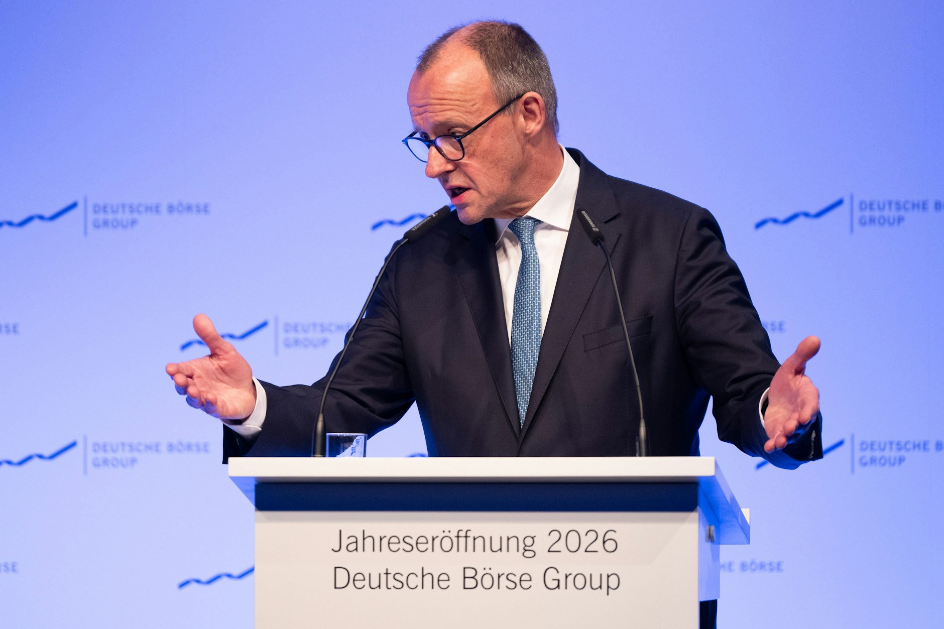 Bundeskanzler Friedrich Merz (CDU) beim Jahresempfang der Deutschen Börse