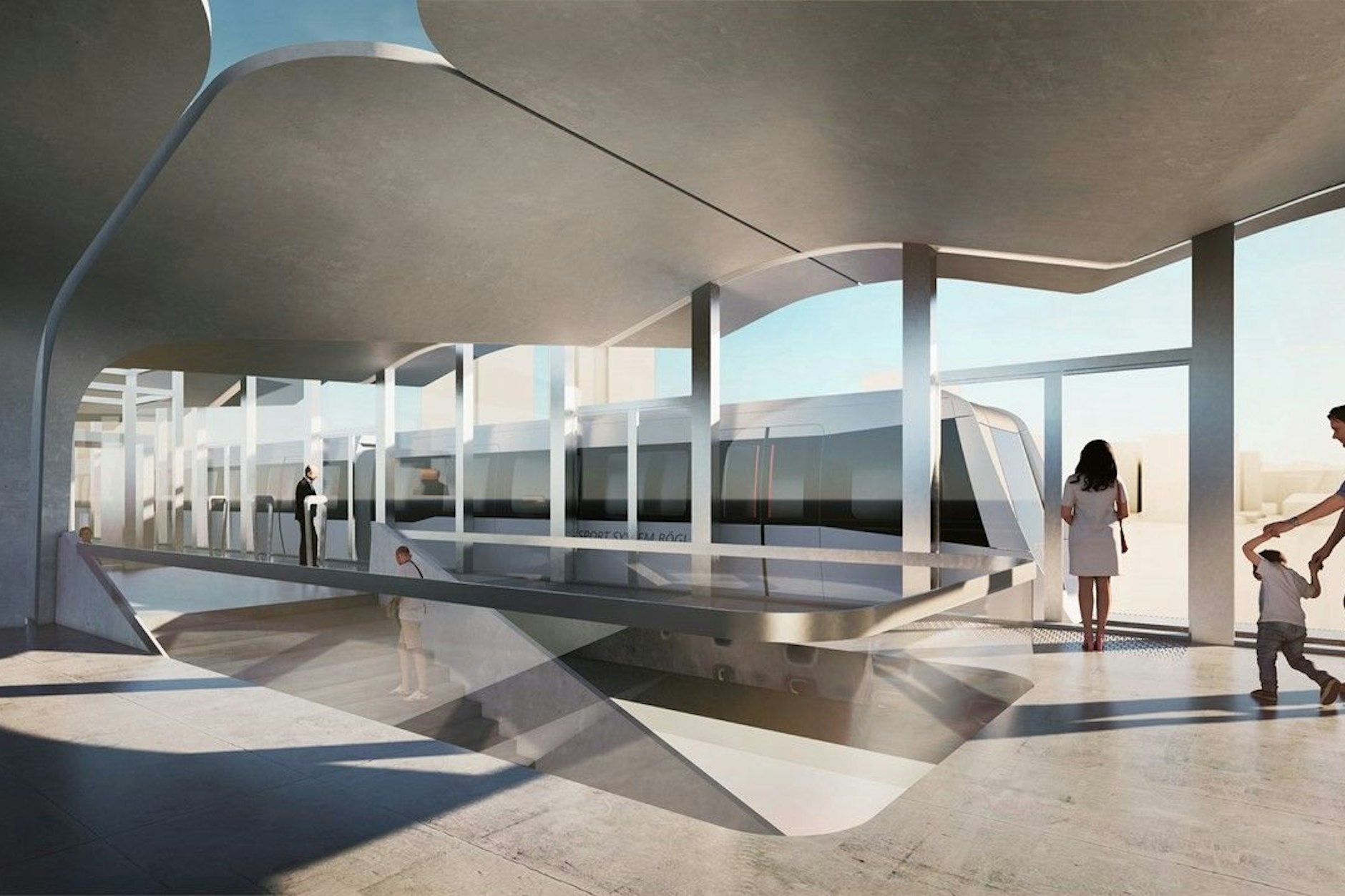 So futuristisch soll in Zukunft eine Haltestelle der Magnetschwebebahn aussehen.