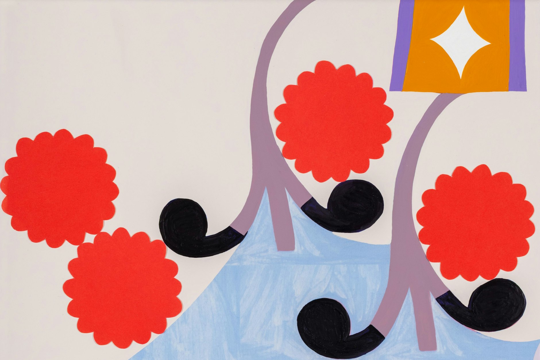 Maja Behrmann: „Ohne Titel (Colli)“, 2025
Lack und Collage auf Leinwand