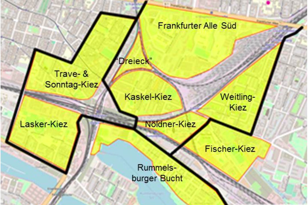 In dieser Kiezen am Ostkreuz soll es laut "Netzwerk Fahrradfreundliches Lichtenberg" die Superblocks geben.