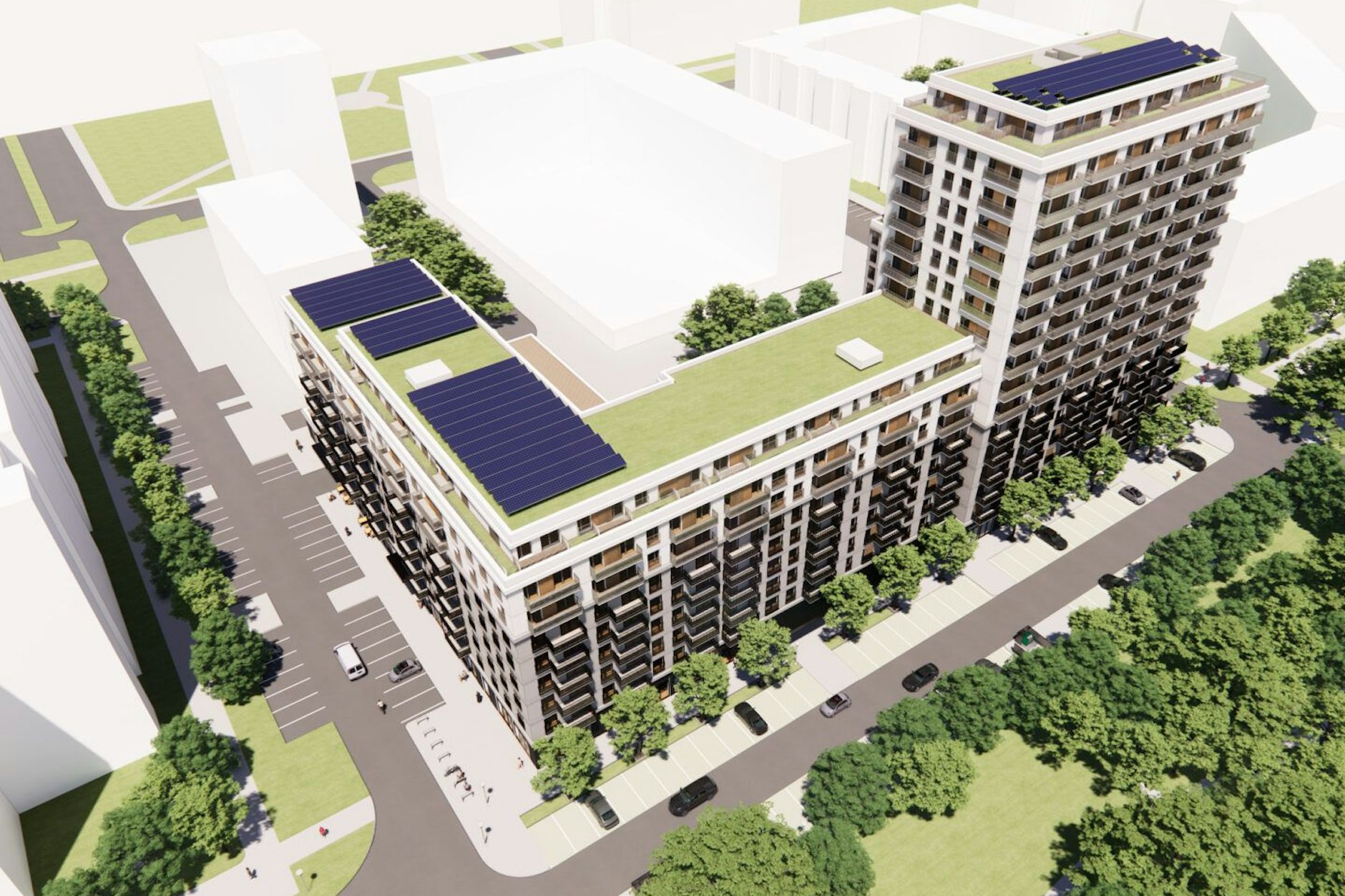 Das ist eine Animation der zukünftigen Bauten an der Hohensaatener Straße 18.