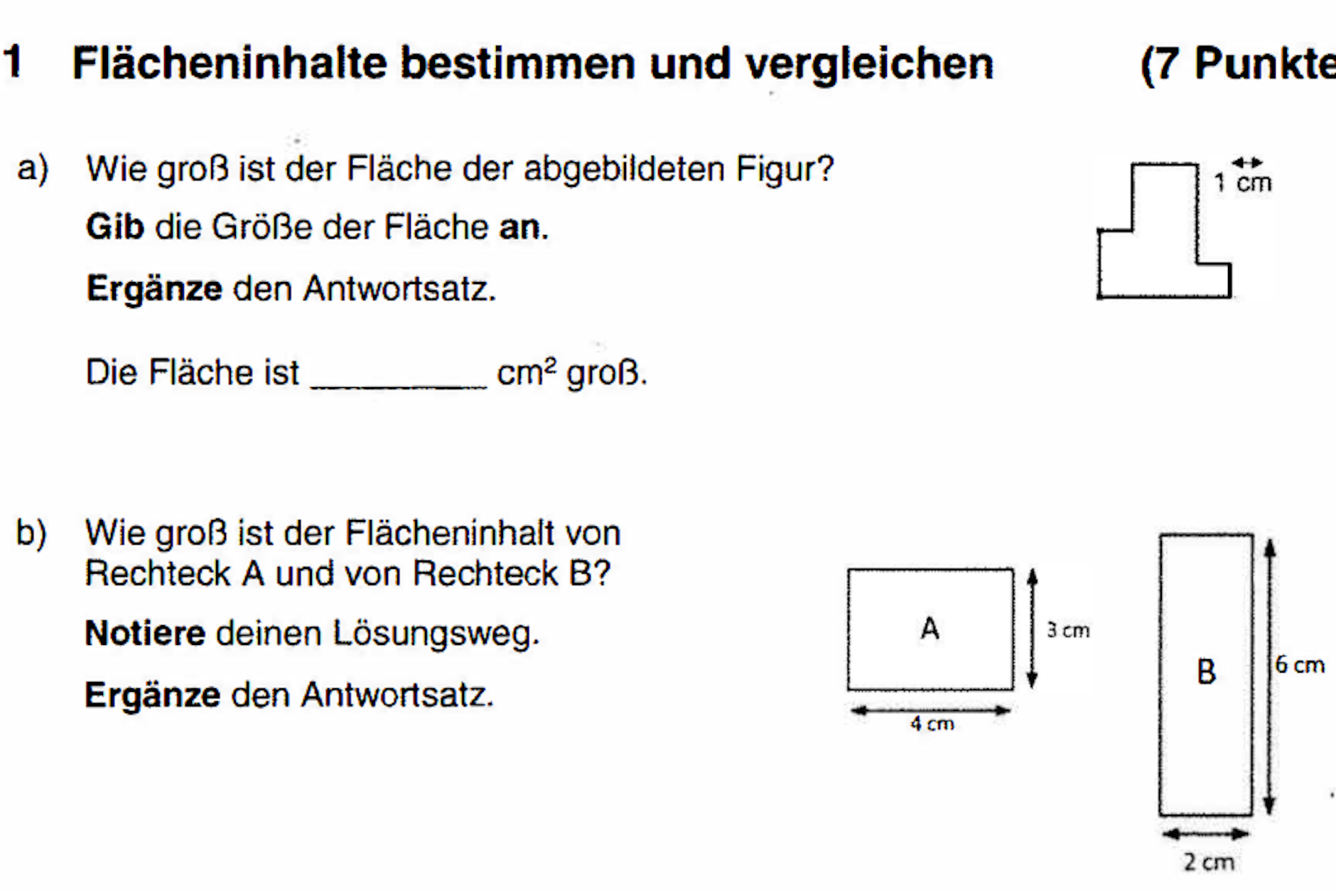 Die Schüler müssen Flächen berechnen, Maßangaben richtig deuten und Figuren vergleichen.
