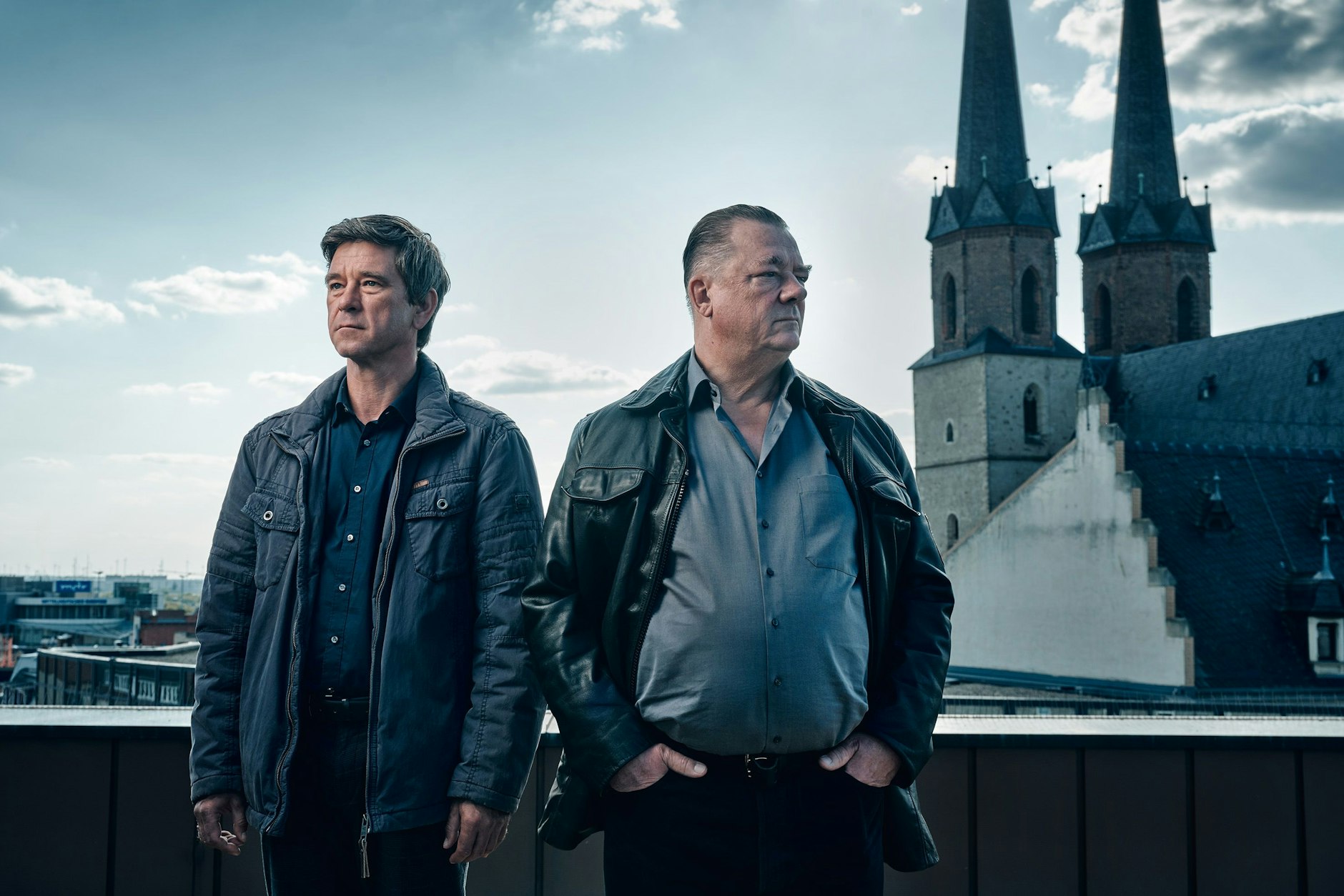 Am Sonntagabend läuft der letzte „Polizeiruf 110“ aus Halle mit Peter Schneider (links, als Michael Lehmann) und Peter Kurth (als Henry Koitzsch).