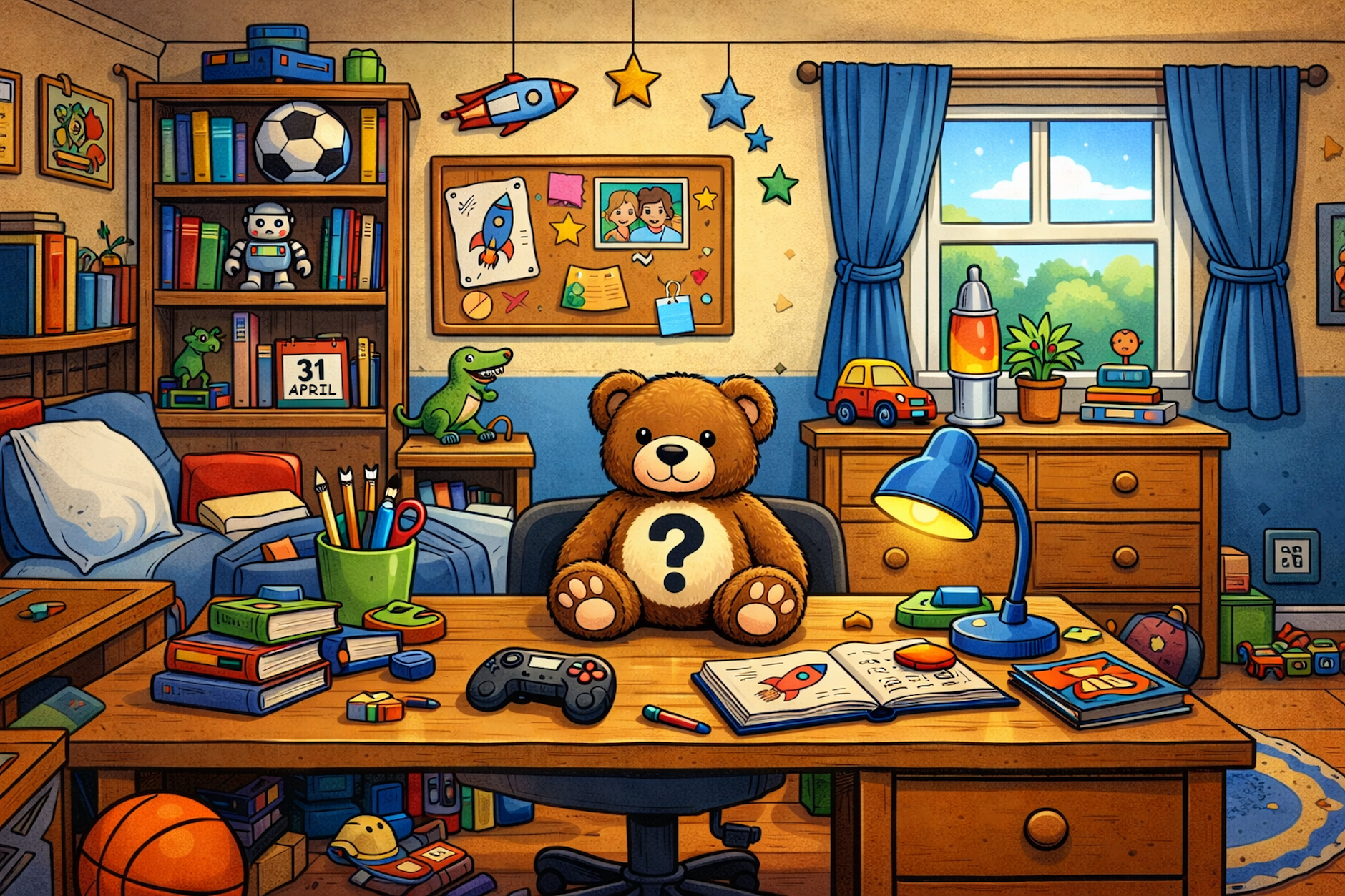 Wo versteckt sich in unserem Suchbild der kleine Fehler, den wir eingebaut haben? Der Teddy fällt sofort auf, doch nur genaues Hinsehen offenbart, was hier nicht stimmt.