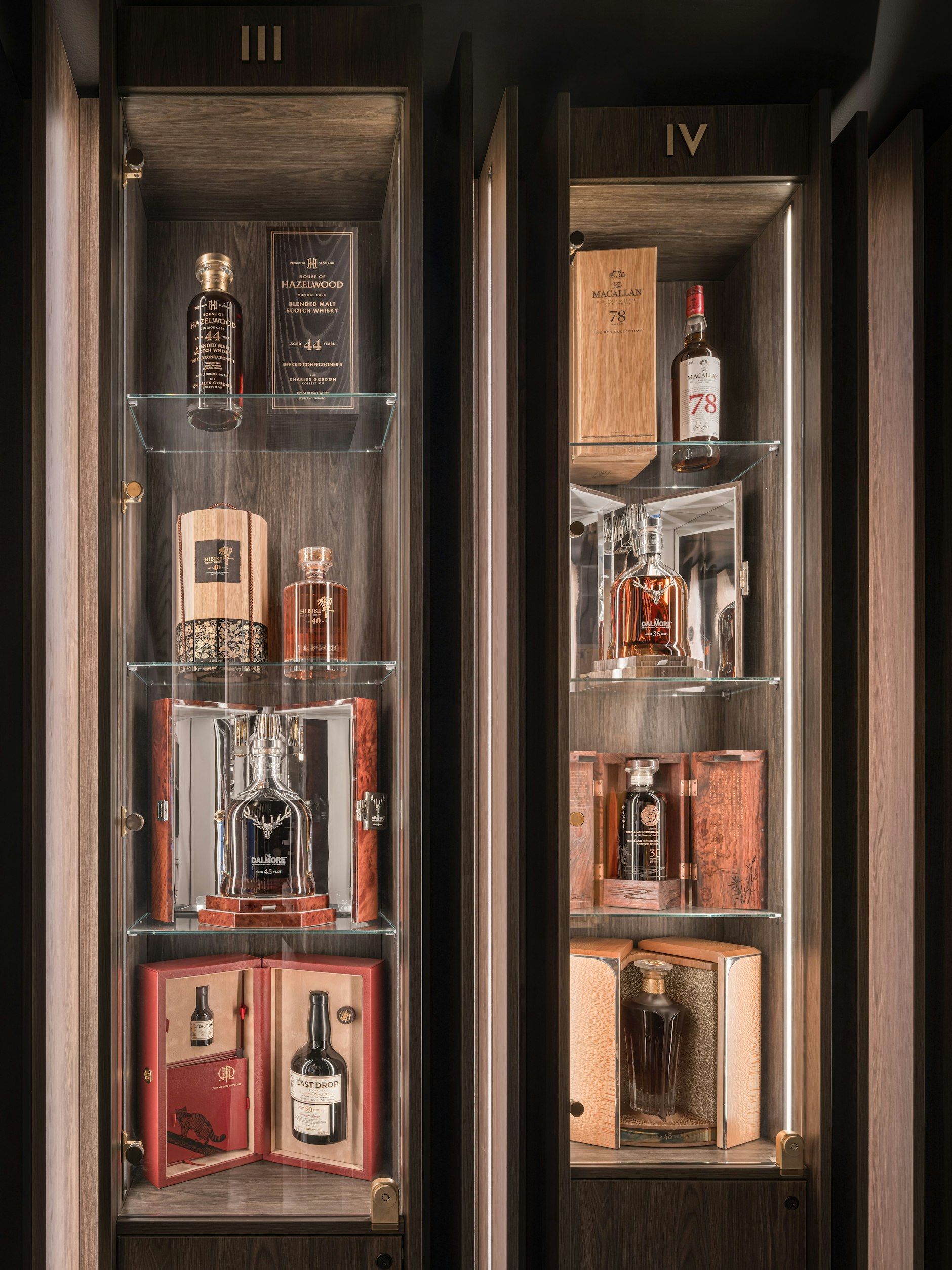 Insgesamt 14 Destillerien sind vertreten, darunter Glenfiddich, Macallan, Bowmore, Hibiki, Balvenie und The Last Drop