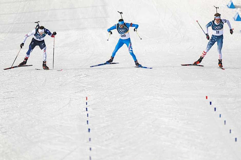 Fabien Claude, Nicola Romanin und Campbell Wright (v.l.) bei ihrem Schlusssprint