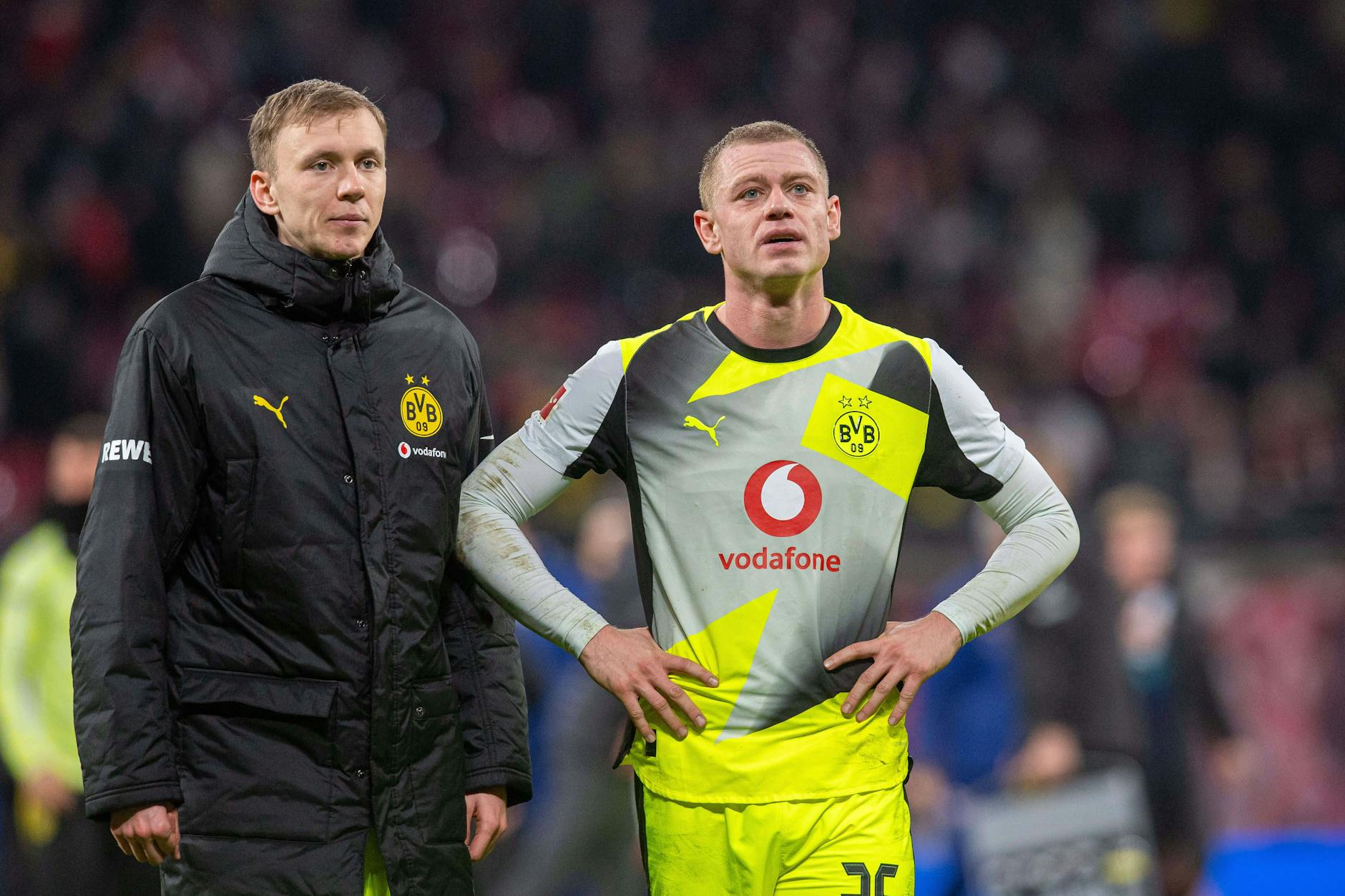 Julian Ryerson (r.), ehemaliger Spieler des 1. FC Union Berlin, war nach dem Unentschieden mit Borussia Dortmund nicht nur wegen des Ergebnisses bei RB Leipzig frustriert, sondern auch wegen eines nicht gegebenen Elfmeters.