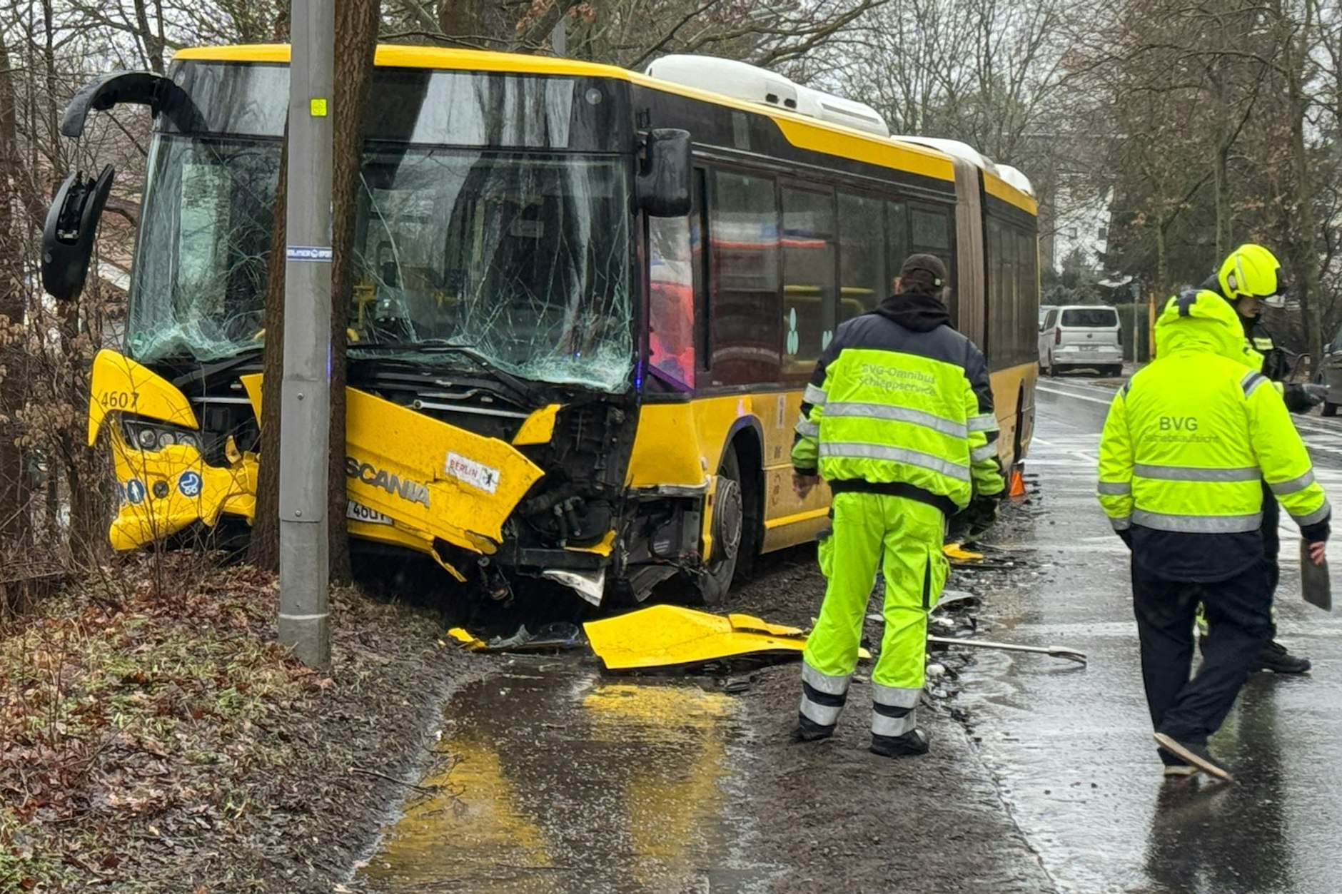 Der Bus raste gegen einen Baum.
