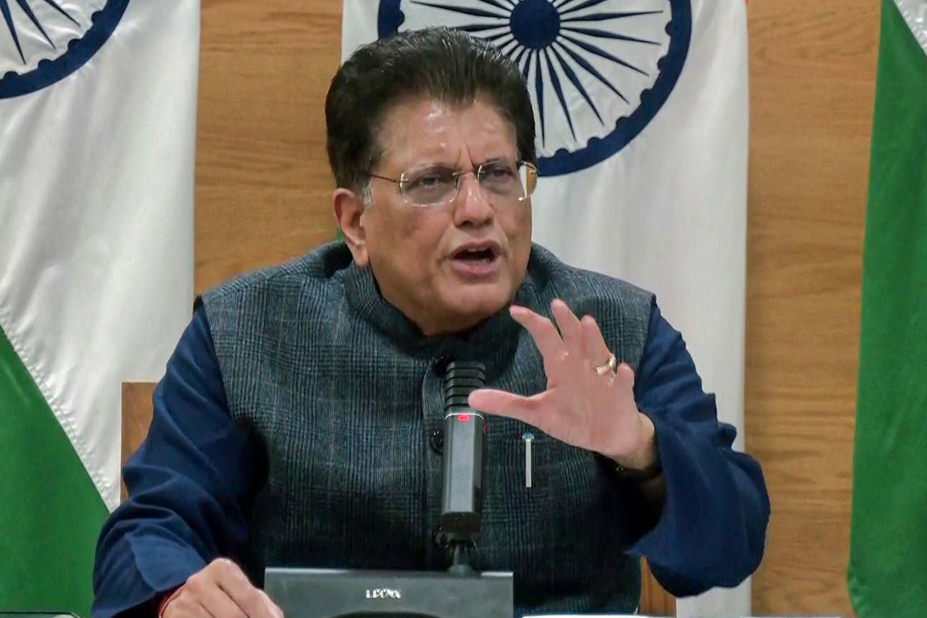 Der indische Handelsminister Piyush Goyal bei einer Pressekonferenz zu einem möglichen Handelsabkommen mit den USA Anfang Februar.