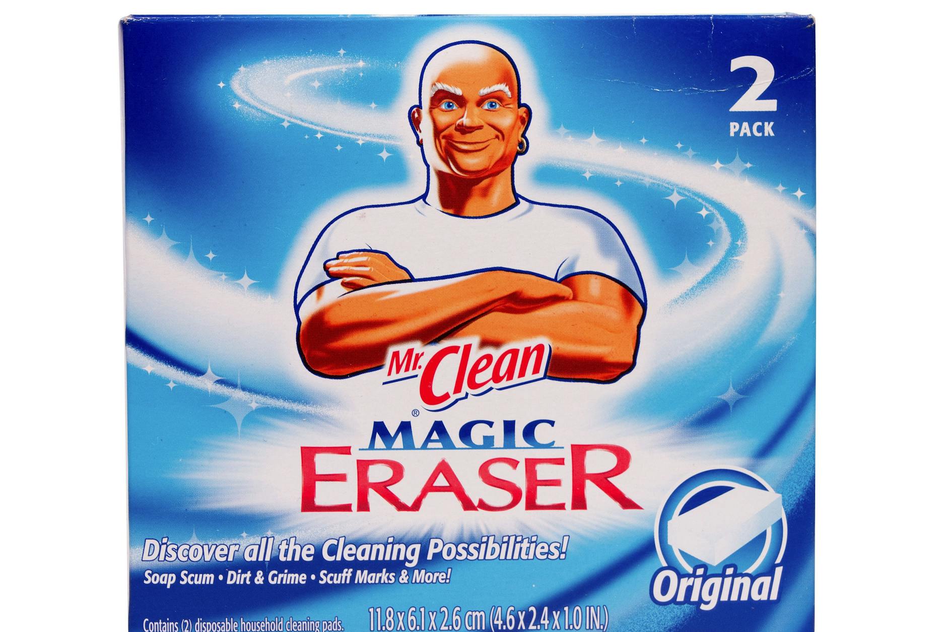 Mr. Clean prangt auf etlichen Reinigungsprodukten, wie hier ein Schmutzradierer.