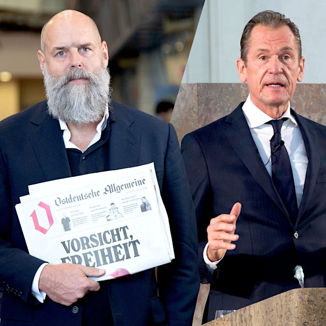 Holger Friedrich diskutiert im Theater Ost mit Mathias Döpfner