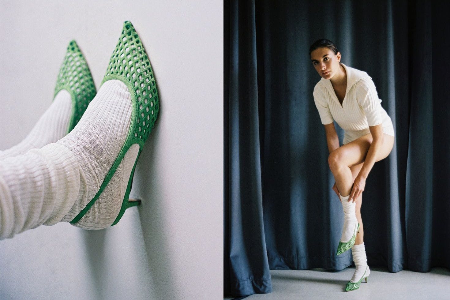 Freches Apfelgrün: Diese Slingbacks von Unützer bringen Farbe in das Outfit.