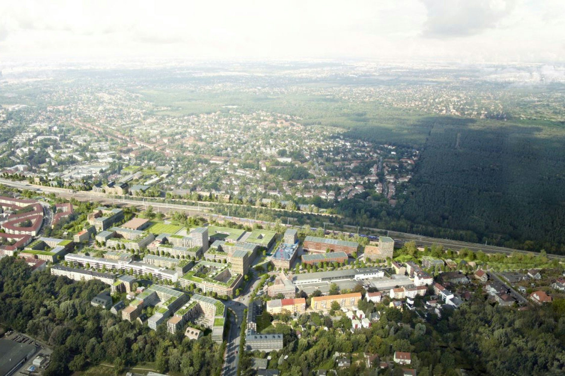 Eine Visualisierung des neuen Stadtquartiers am ehemaligen Güterbahnhof Köpenick.