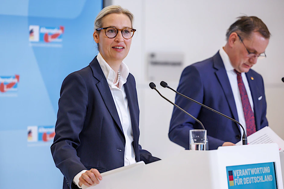 Die AfD-Vorsitzenden Alice Weidel und Tino Chrupalla: Ihre Partei zu verbieten, wäre eine schlechte Idee.