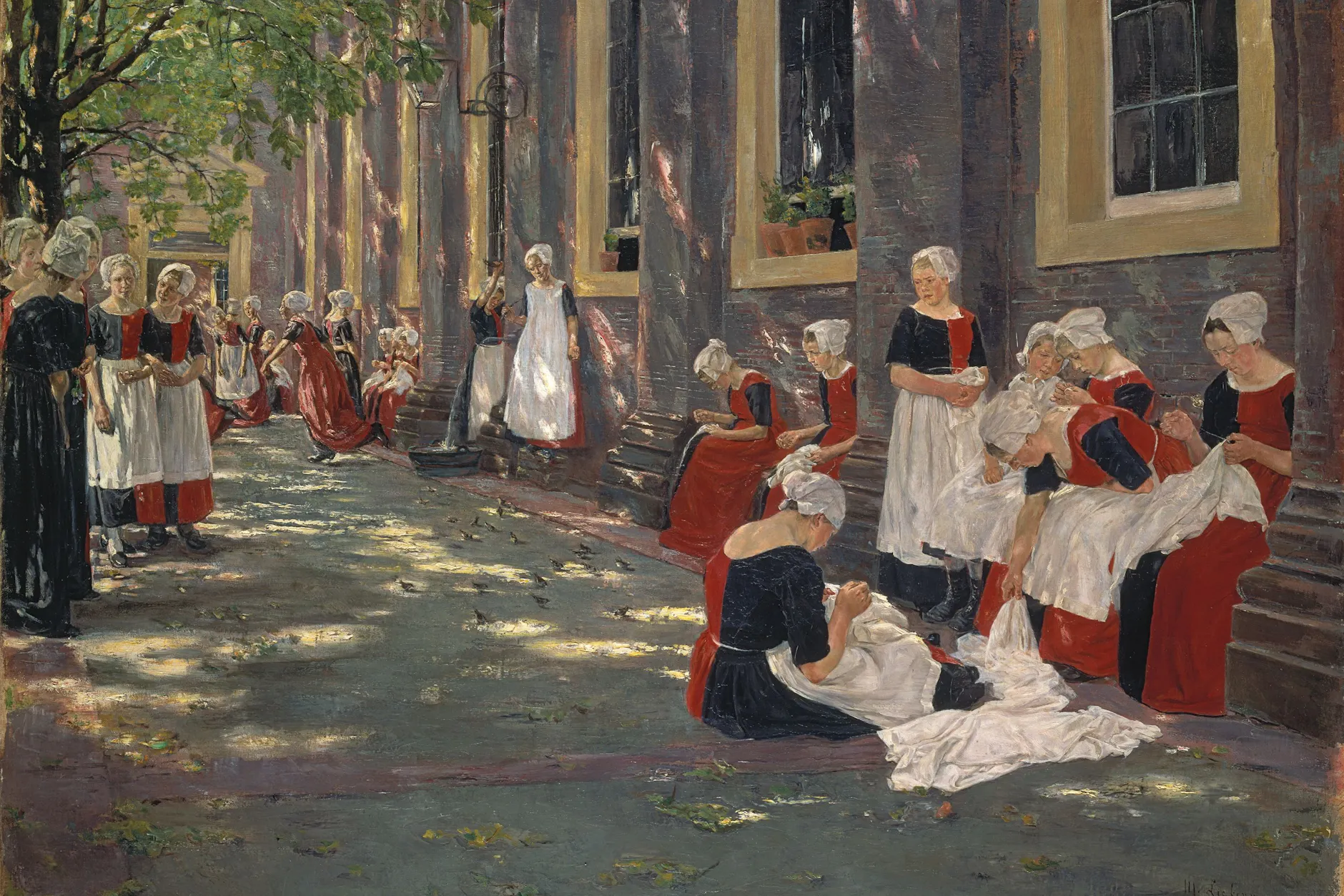 Max Liebermann: „Freistunde im Amsterdamer Waisenhaus“, 1881/82, Öl auf Leinwand. Die Lichteffekte führten damals zur Empörung konservativer Kunsthüter