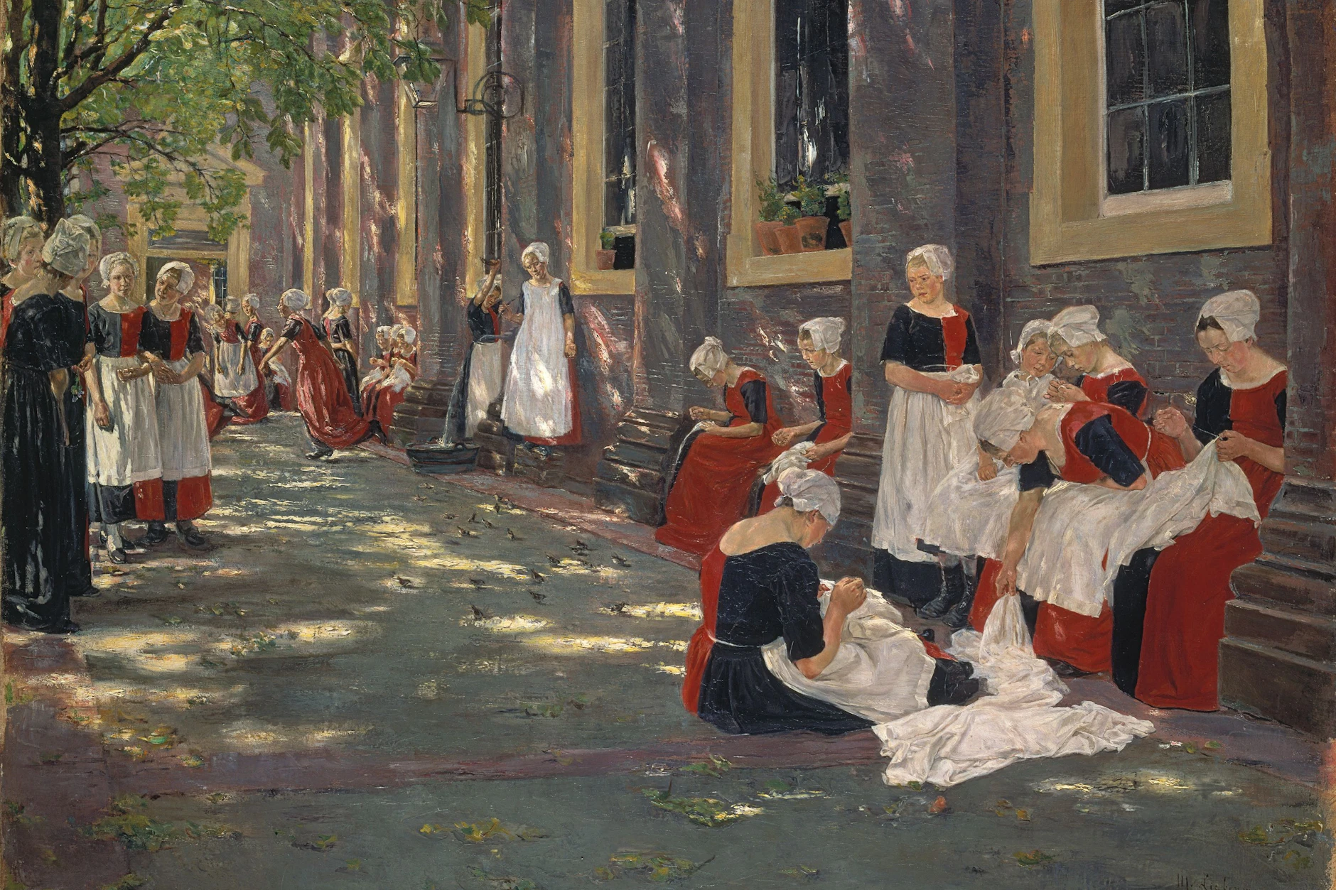 Max Liebermann: „Freistunde im Amsterdamer Waisenhaus“, 1881/82, Öl auf Leinwand. Die Lichteffekte führten damals&nbsp; zur Empörung&nbsp; konservativer Kunsthüter