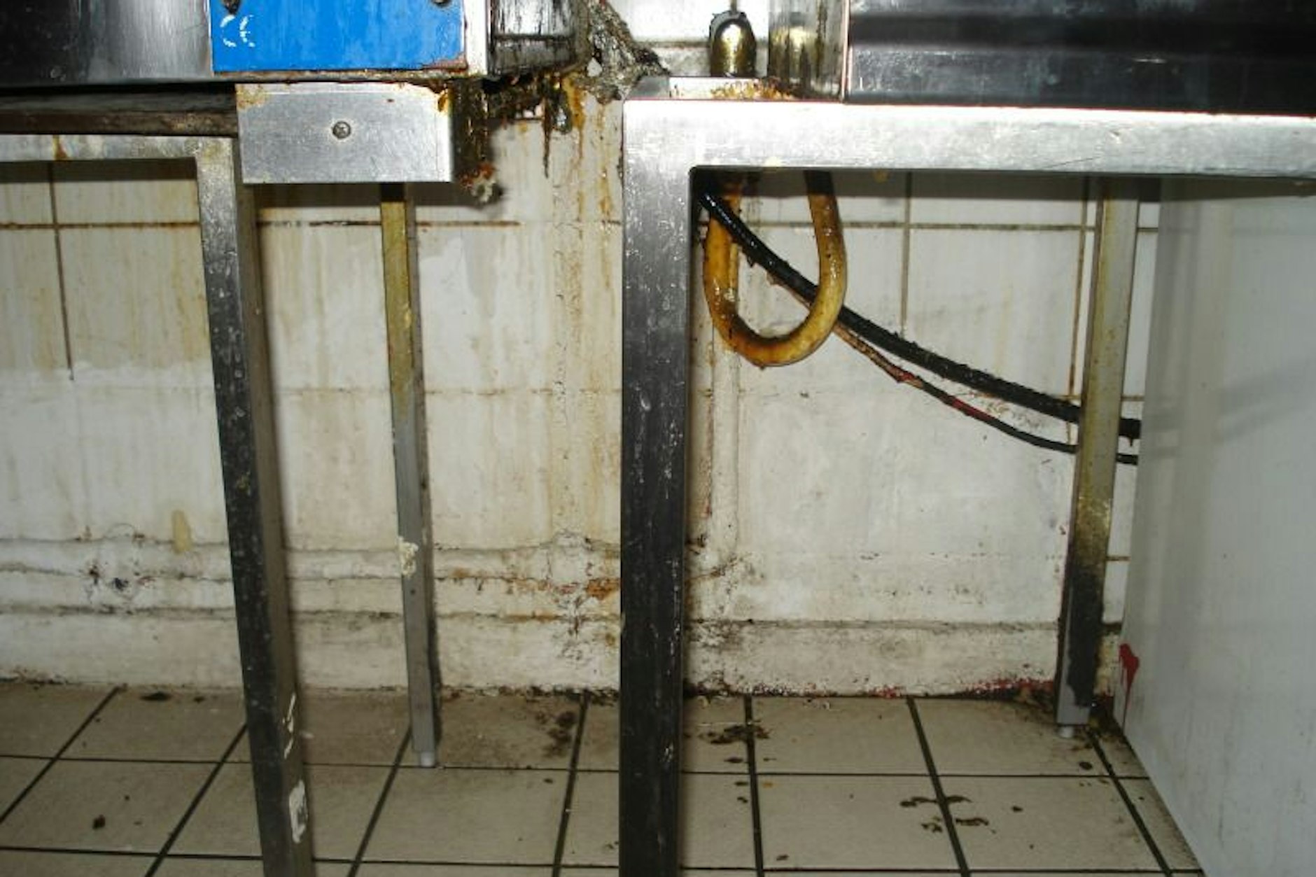 Schmutzige Küche in einem Restaurant, aufgenommen von Lebensmittelkontrolleuren in Pankow.