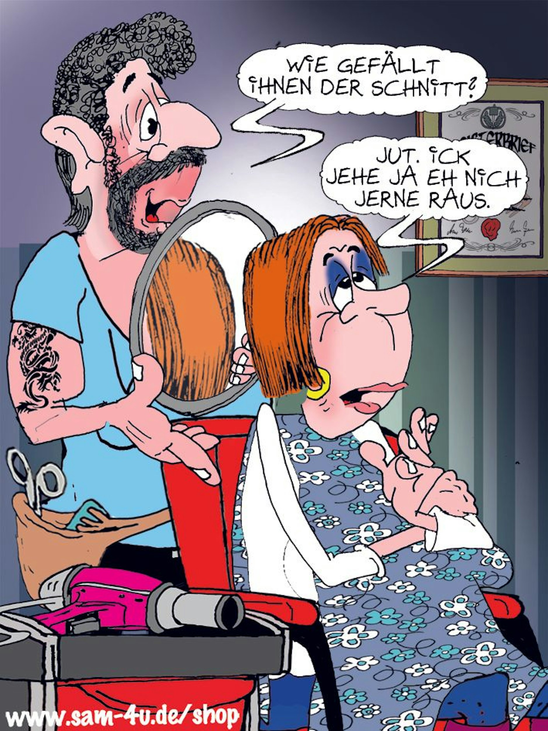 Der Cartoon des Tages kommt jeden Tag von unserem Zeichner Sam Paff aus Berlin - und bildet den ganz typischen Berliner Humor ab. Ein Highlight in unserer Rubrik Witz des Tages!