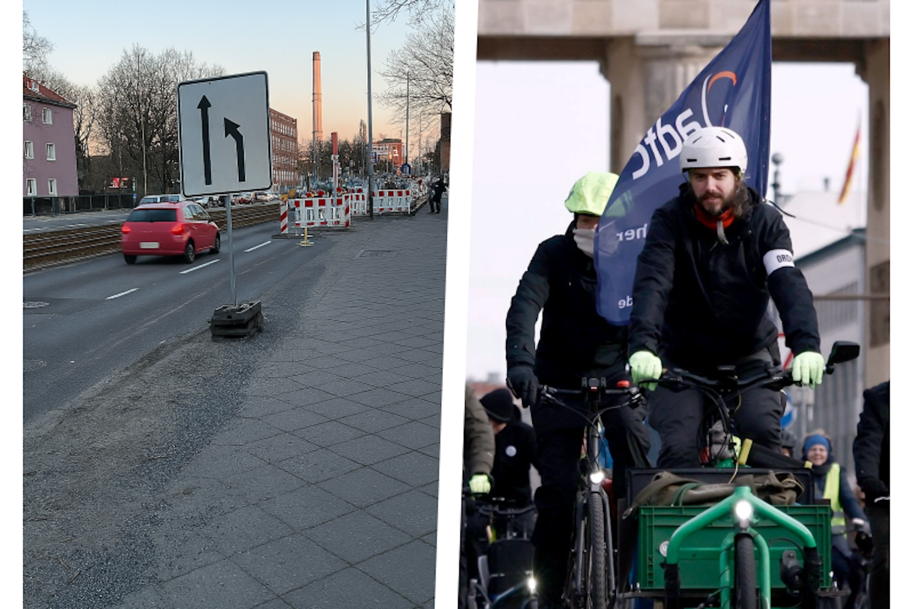 Auf der Haupstraße in Rummelsburg ist es einspurig (l.), ein Fahrradkorso am Nachmittag könnte für Verzögerungen im Zentrum sorgen.