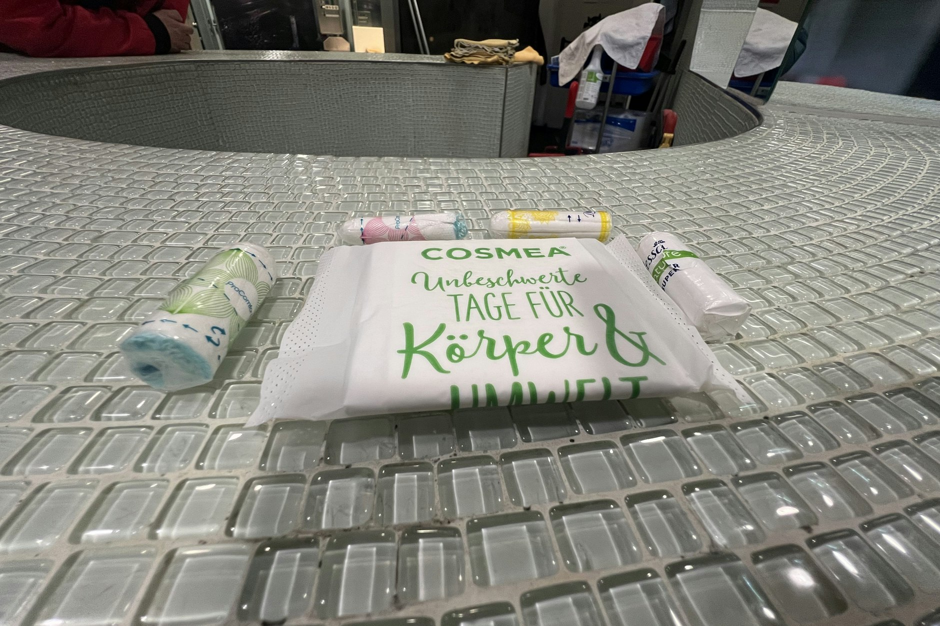 Diese Tampons und diese Binde wird im WC-Center am Alexanderplatz angeboten.