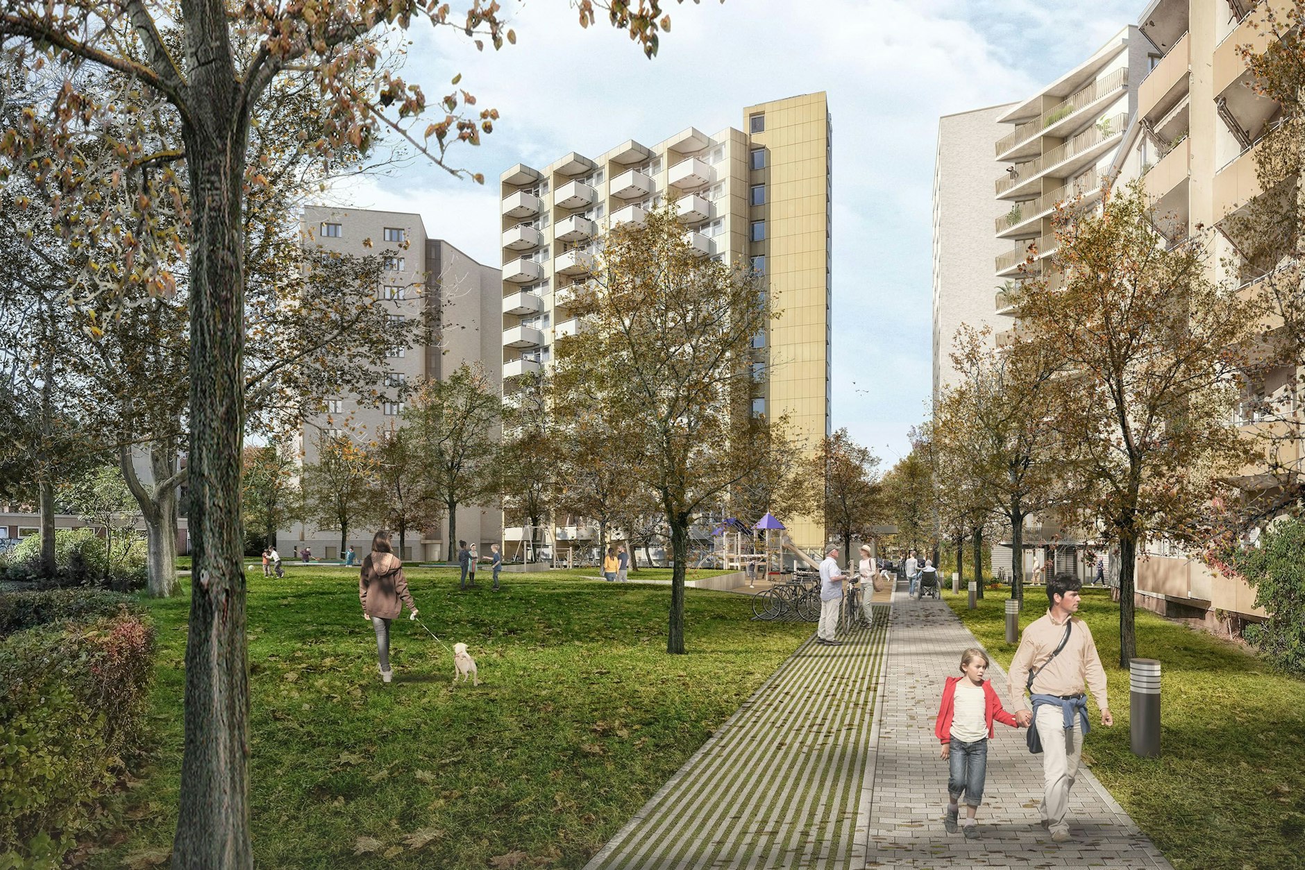 Trotz Nachverdichtung bleibt viel Grün erhalten: So sollen es einen Seniorenfreizeitgarten und einen  neuen großen Spielplatz geben. 