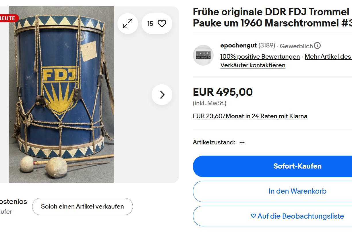 Für Relikte wie diese Trommel der FDJ wird noch heute auf Portalen wie Ebay viel Geld verlangt.