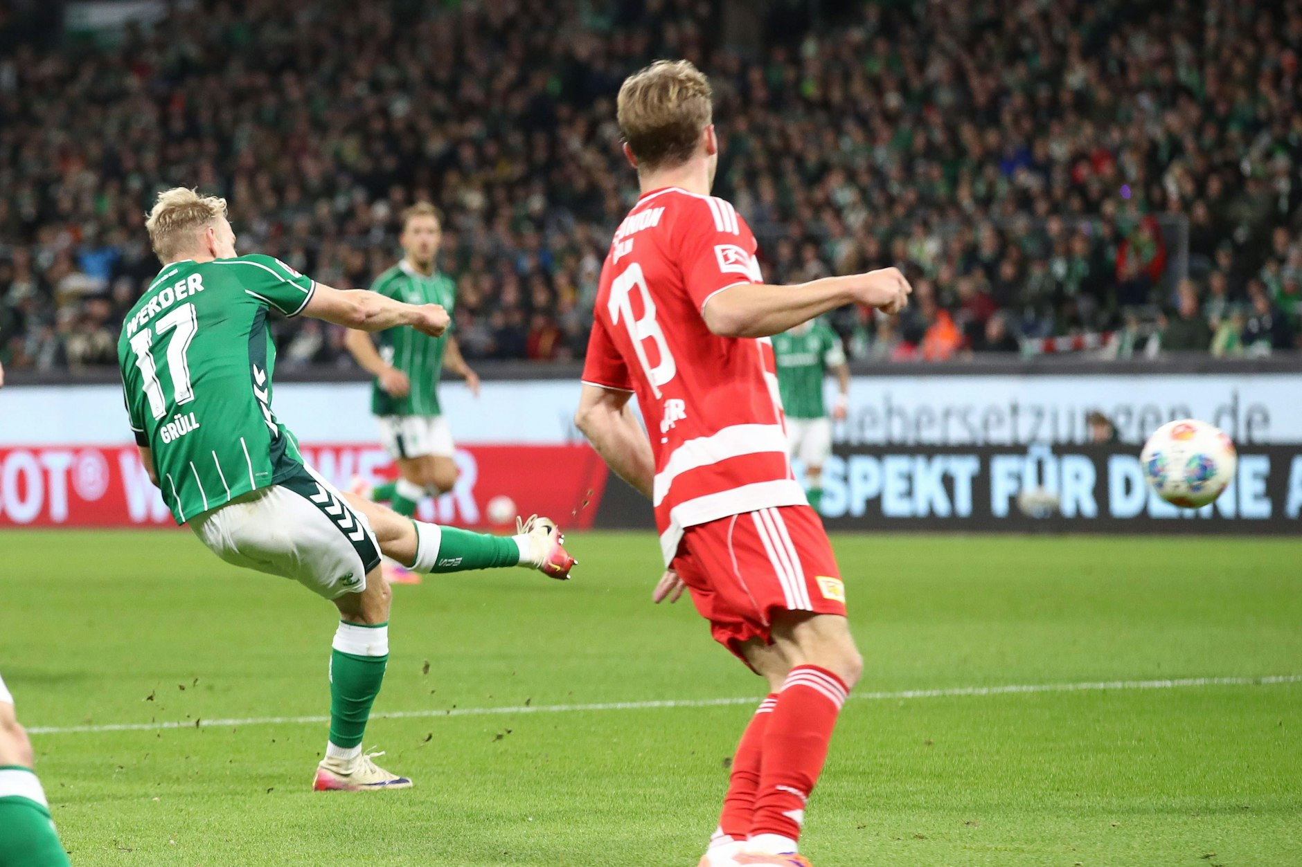 Das Hinspiel in Bremen gewann Werder gegen den 1. FC Union mit 1:0. Torschütze war Marco Grüll.