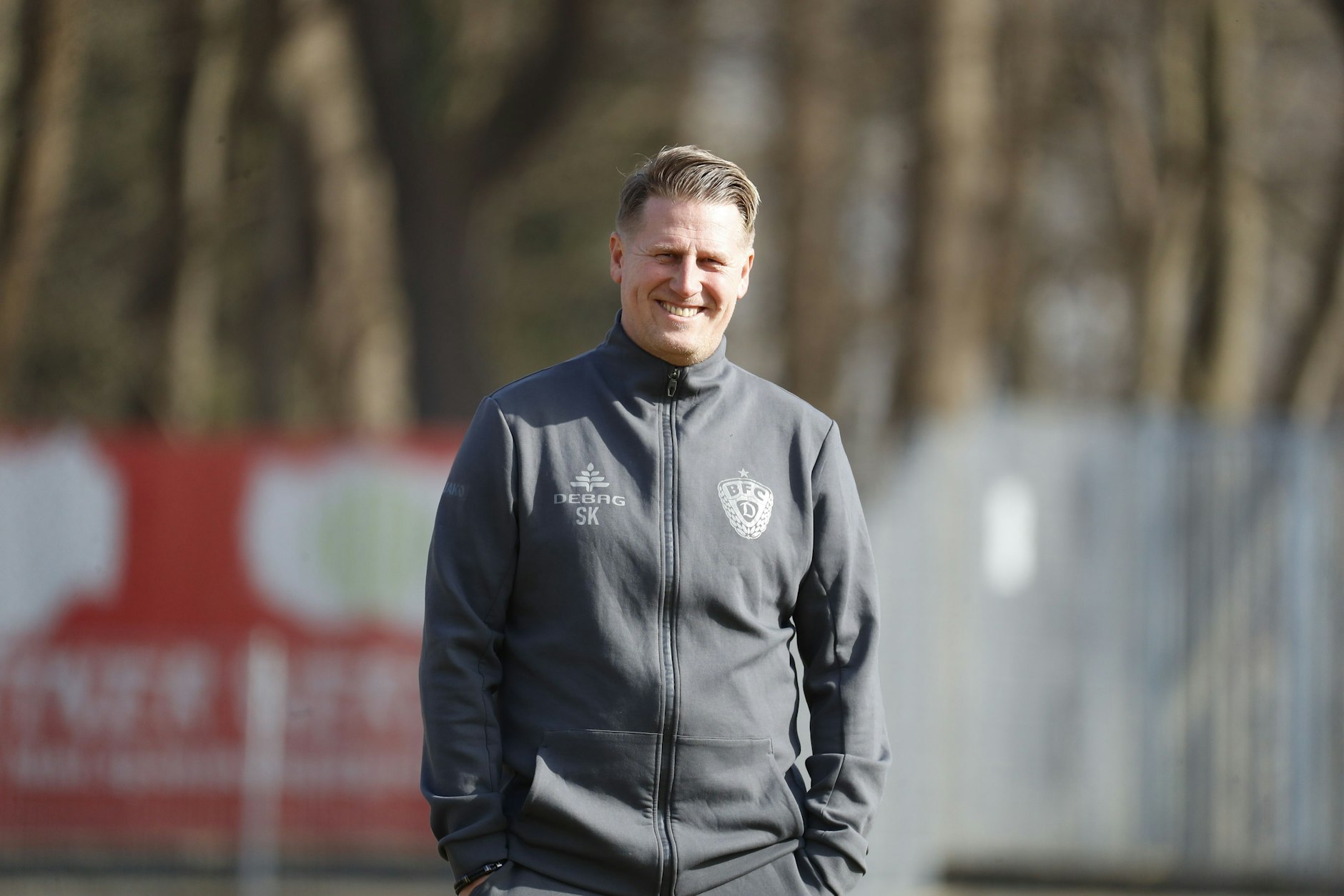 Auch BFC-Coach Sven Körner hatte nach dem 1:0 in Greifswald gute Laune.