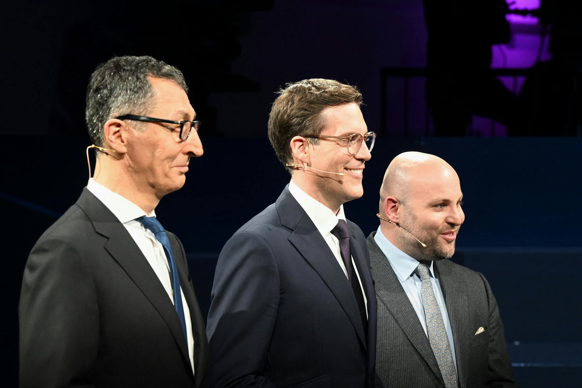 Die Spitzenkandidaten zur Landtagswahl, Cem Özdemir (Grüne, l–r), Manuel Hagel (CDU) und Markus Frohnmaier (AfD)