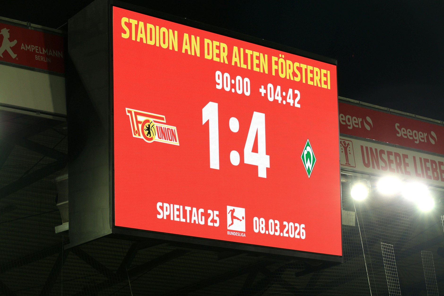 Ende eines bitteren Abends: Union unterliegt Bremen vor heimischem Publikum mit 1:4.