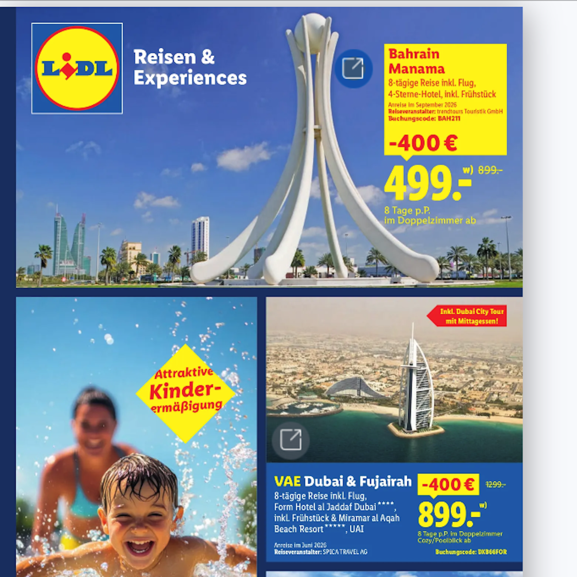 Dubai- und Bahrain-Reisen im aktuellem Lidl-Prospekt.