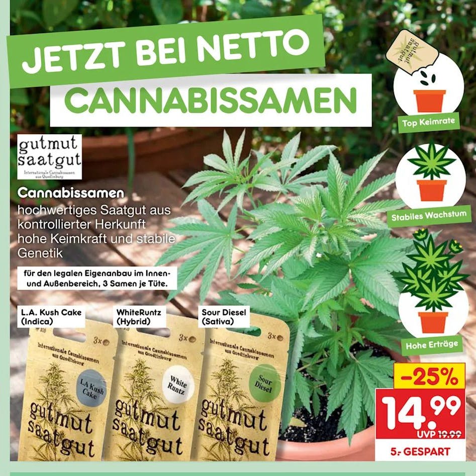 Netto wirbt mit seiner Auswahl An Cannabis-Samen.