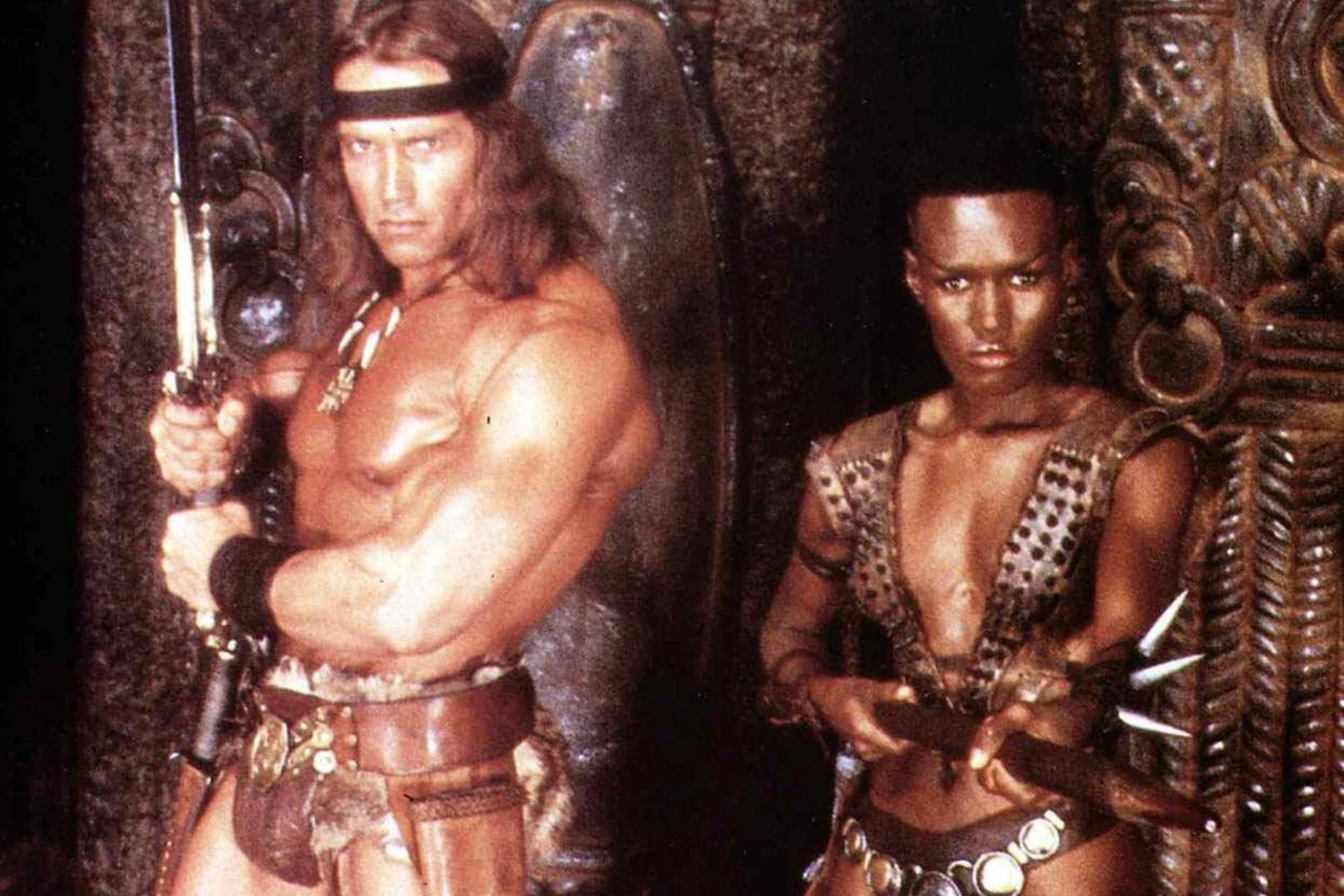 Mittlerweile bekleidet: Arnold Schwarzenegger und Grace Jones, 1984
