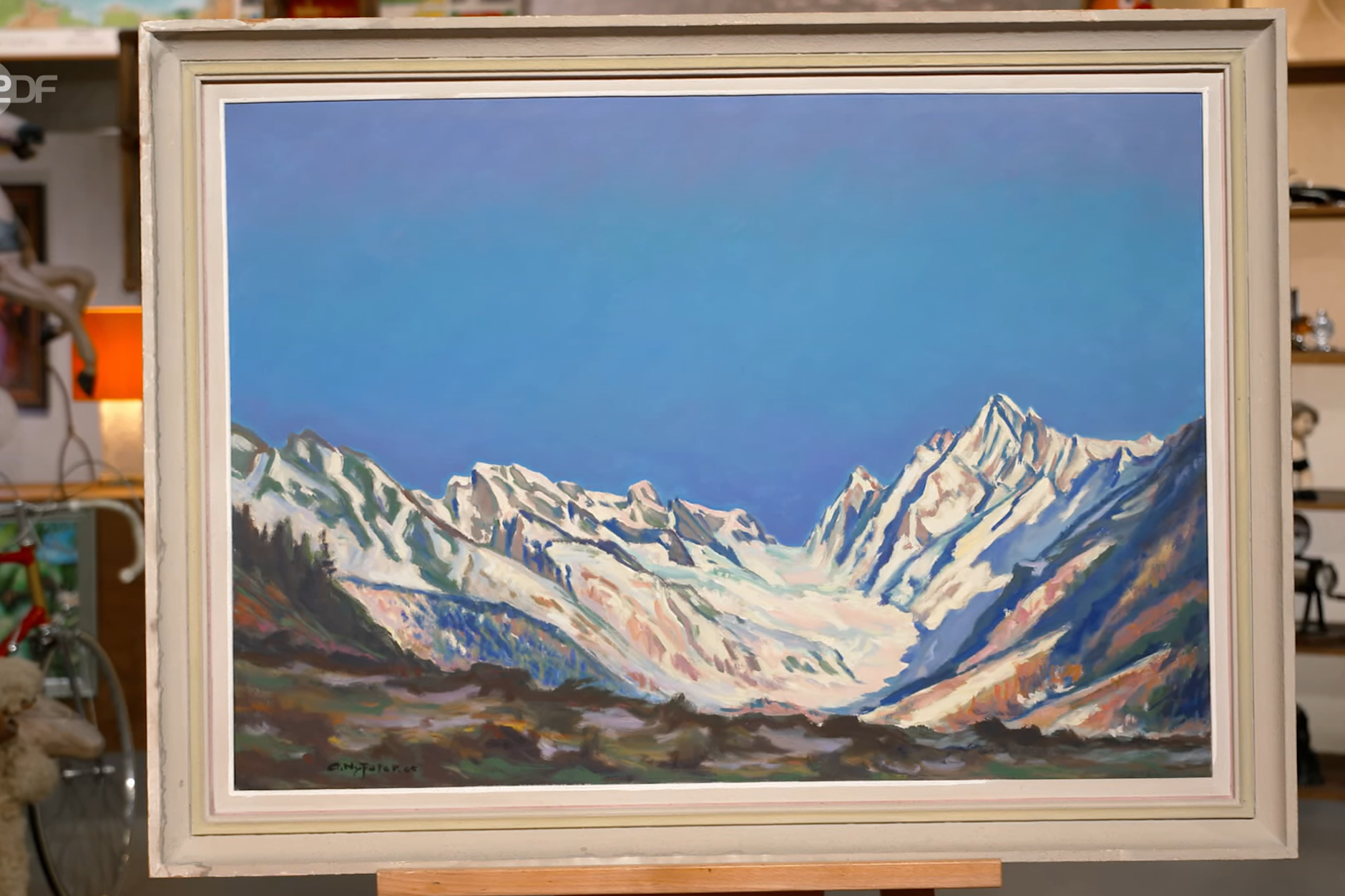 Das Gemälde zeigt ein Bergpanorama in der Schweiz, es beeindruckt Expertin und Händler bei „Bares für Rares“.