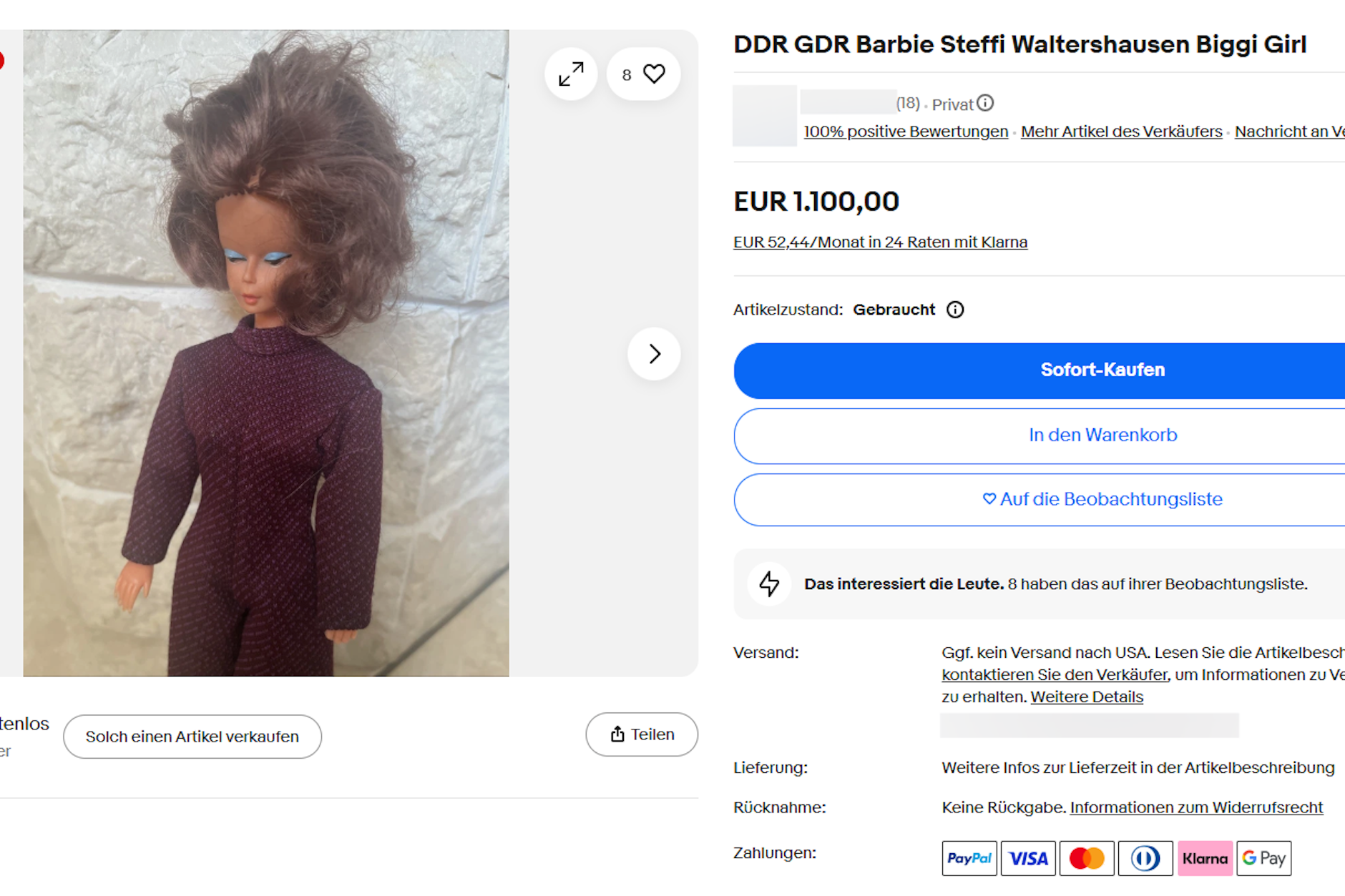 Bei Plattformen wie Ebay im Netz werden für die Barbie aus der DDR hohe Preise aufgerufen. hier soll ein Exemplar sogar 1100 Euro kosten!